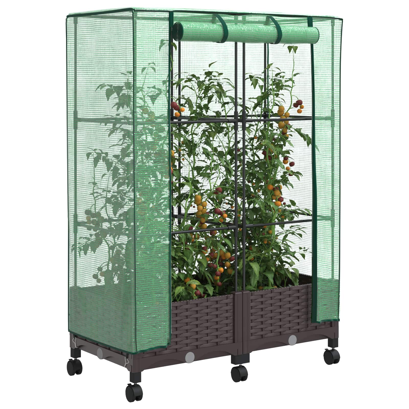 Tuinplantenbak met Kasbedekking en Wielen 2 st Bruin PP image 3