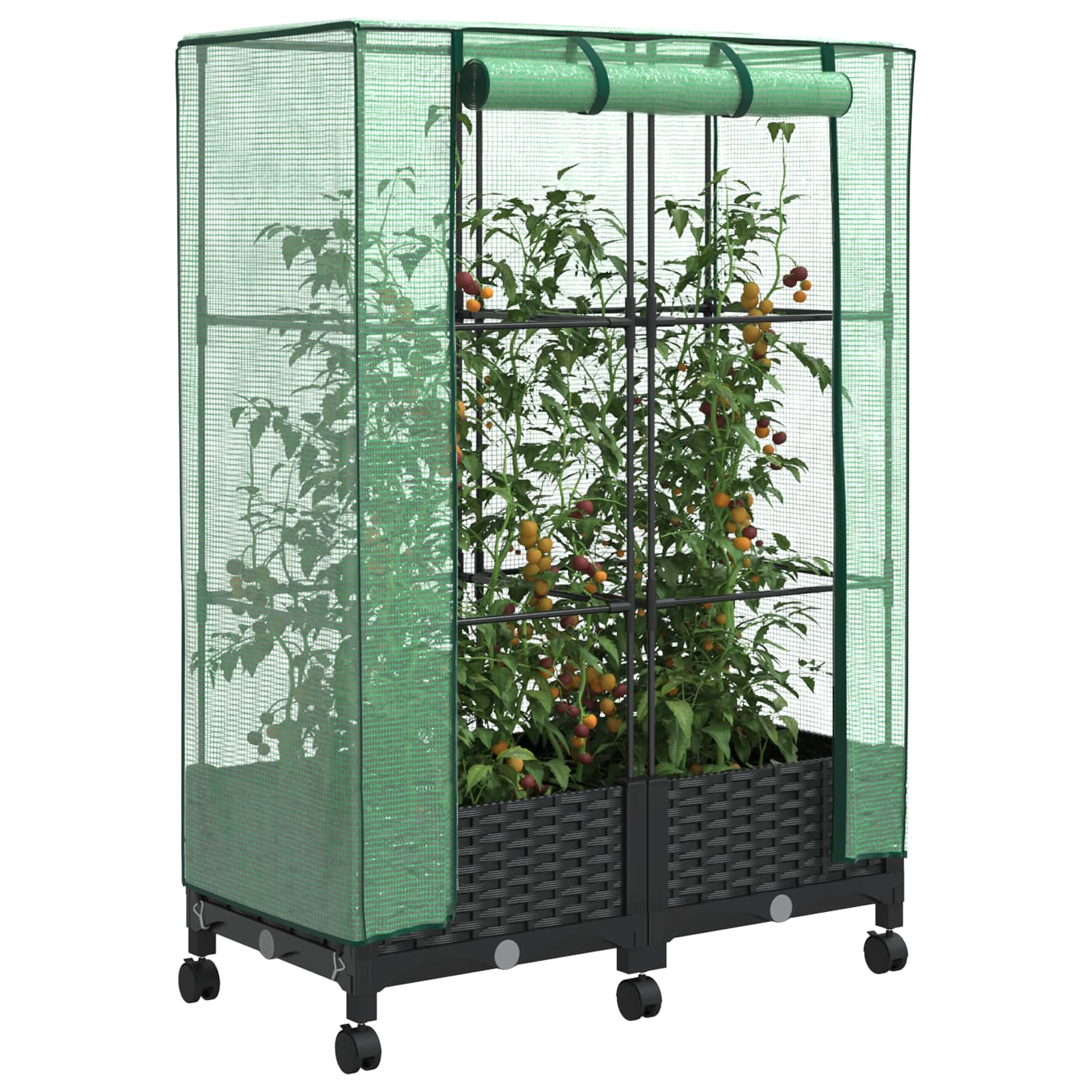 Tuinplantenbak met Kasbedekking en Wielen 2 st Zwart PP image 3