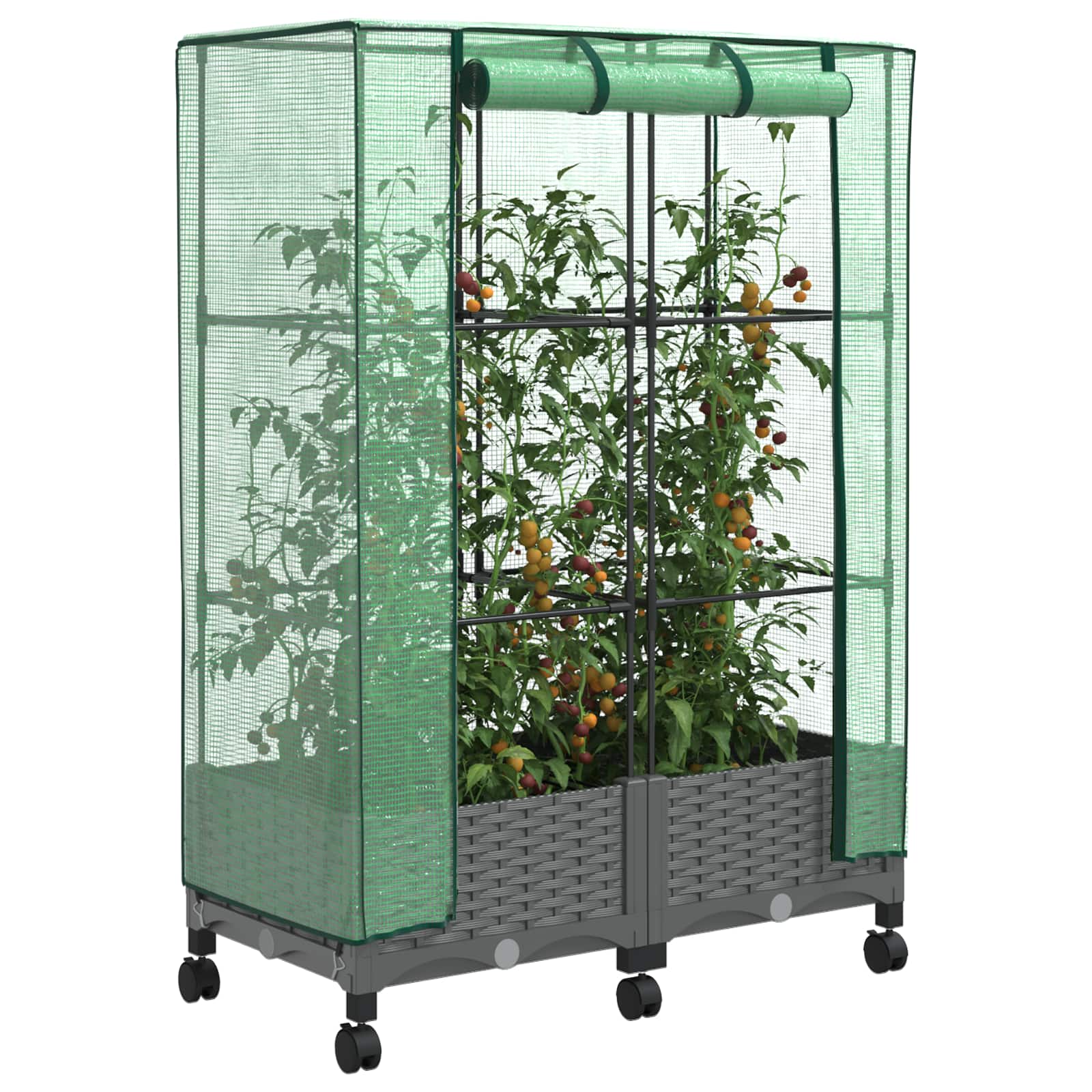Tuinplantenbak met Kasbedekking en Wielen 2 st Lichtgrijs PP image 3