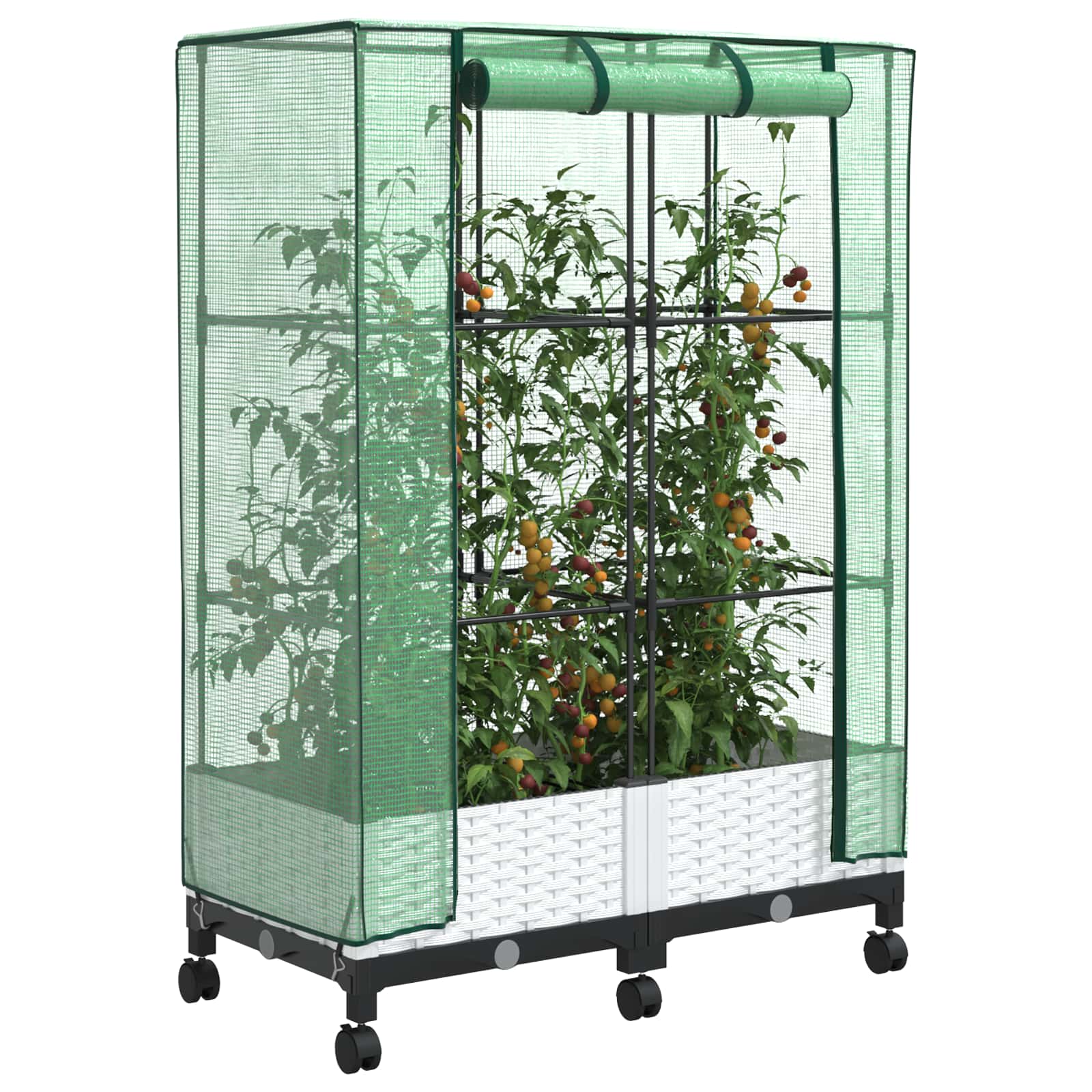 Tuinplantenbak met Kasbedekking en Wielen 2 st Wit PP image 3