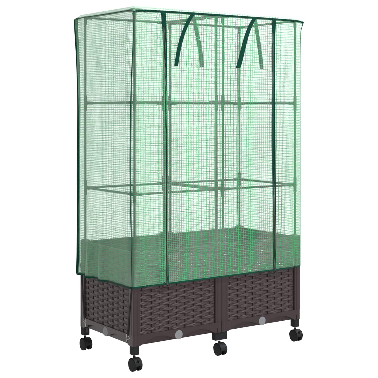 Tuinplantenbak met Kasbedekking en Wielen 2 st Bruin PP image 2