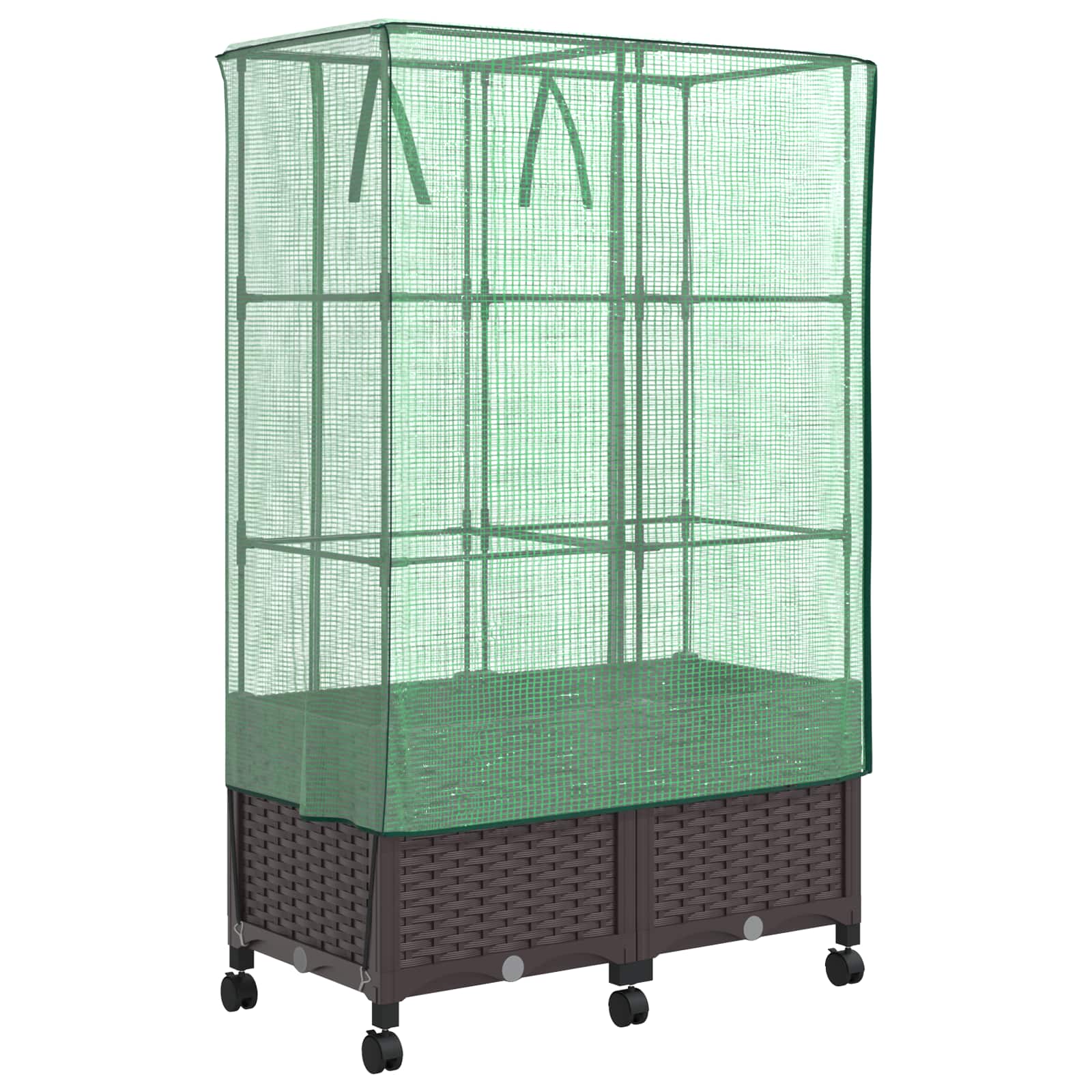 Tuinplantenbak met Kasbedekking en Wielen 2 st Bruin PP image 4