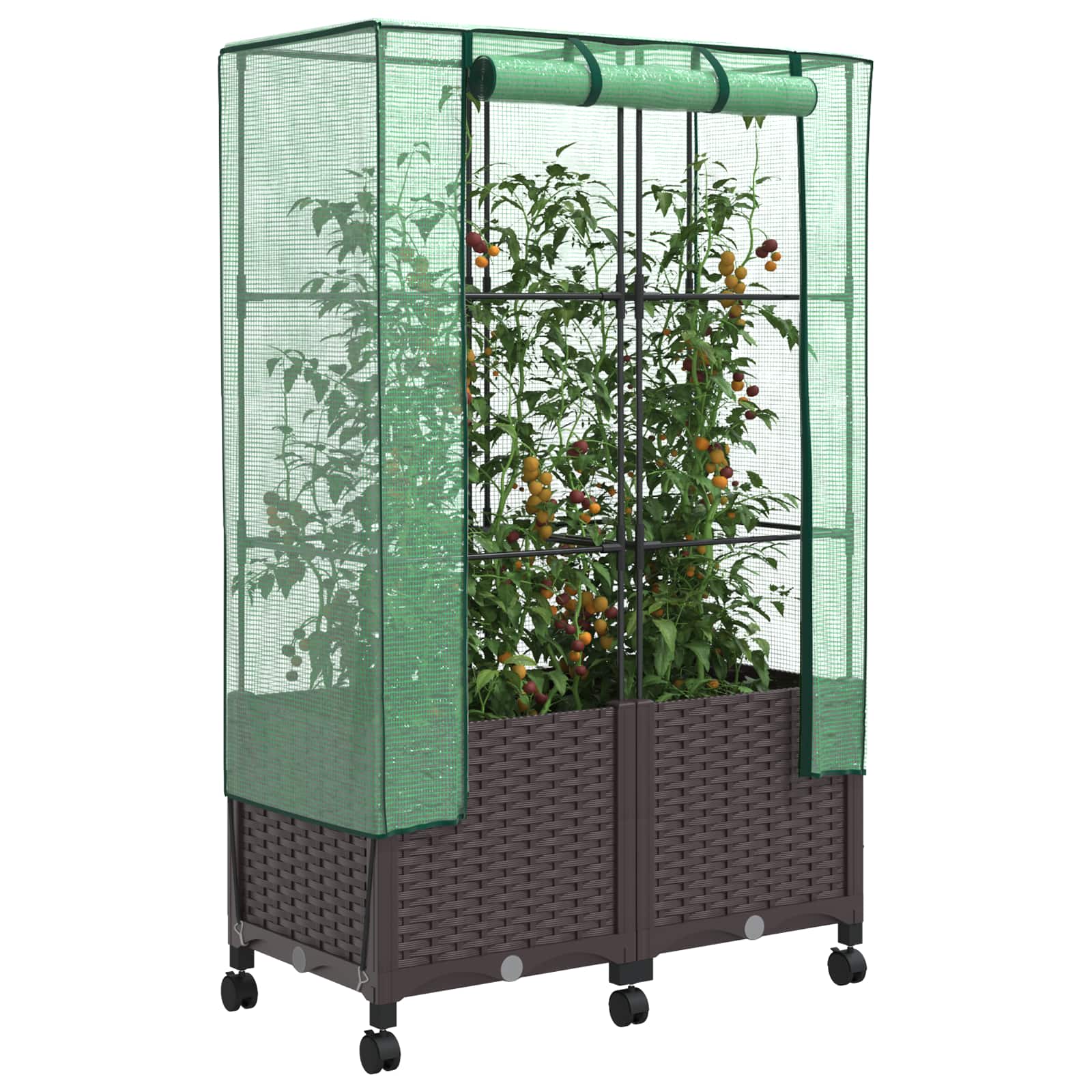 Tuinplantenbak met Kasbedekking en Wielen 2 st Bruin PP image 3