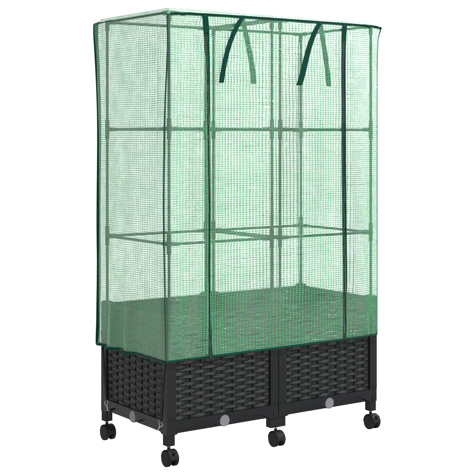 Tuinplantenbak met Kasbedekking en Wielen 2 st Zwart PP image 2