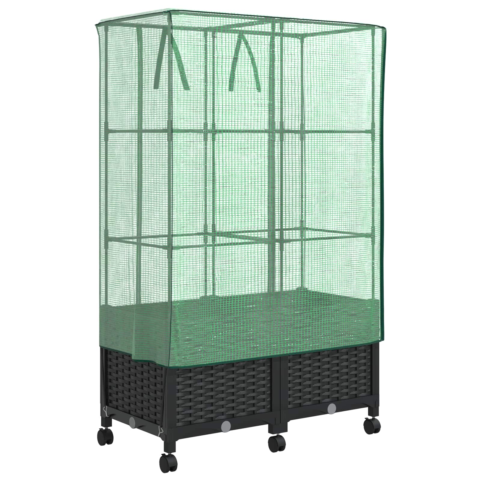 Tuinplantenbak met Kasbedekking en Wielen 2 st Zwart PP image 4