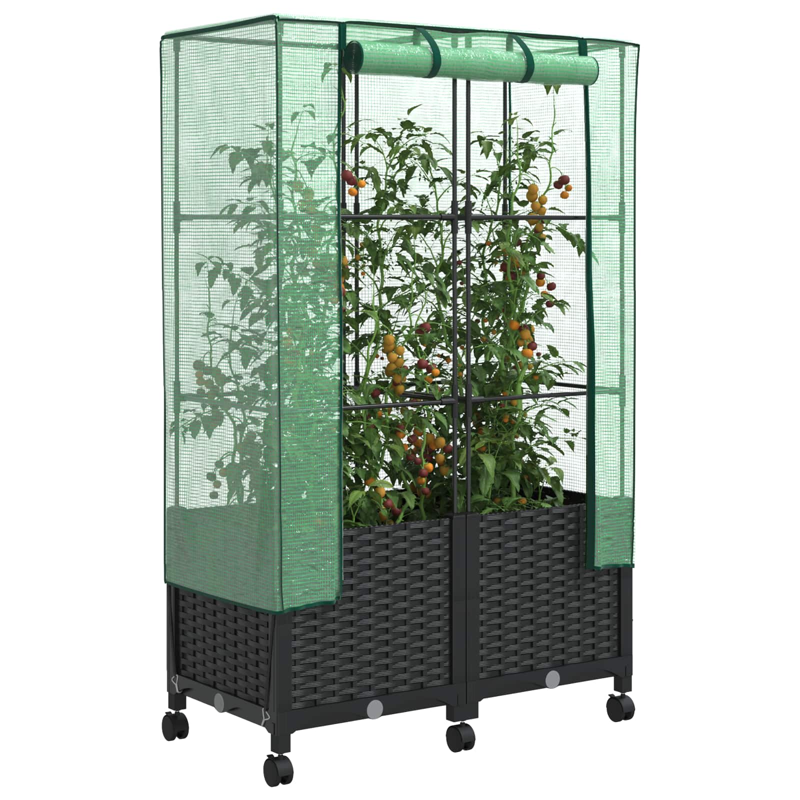 Tuinplantenbak met Kasbedekking en Wielen 2 st Zwart PP image 3