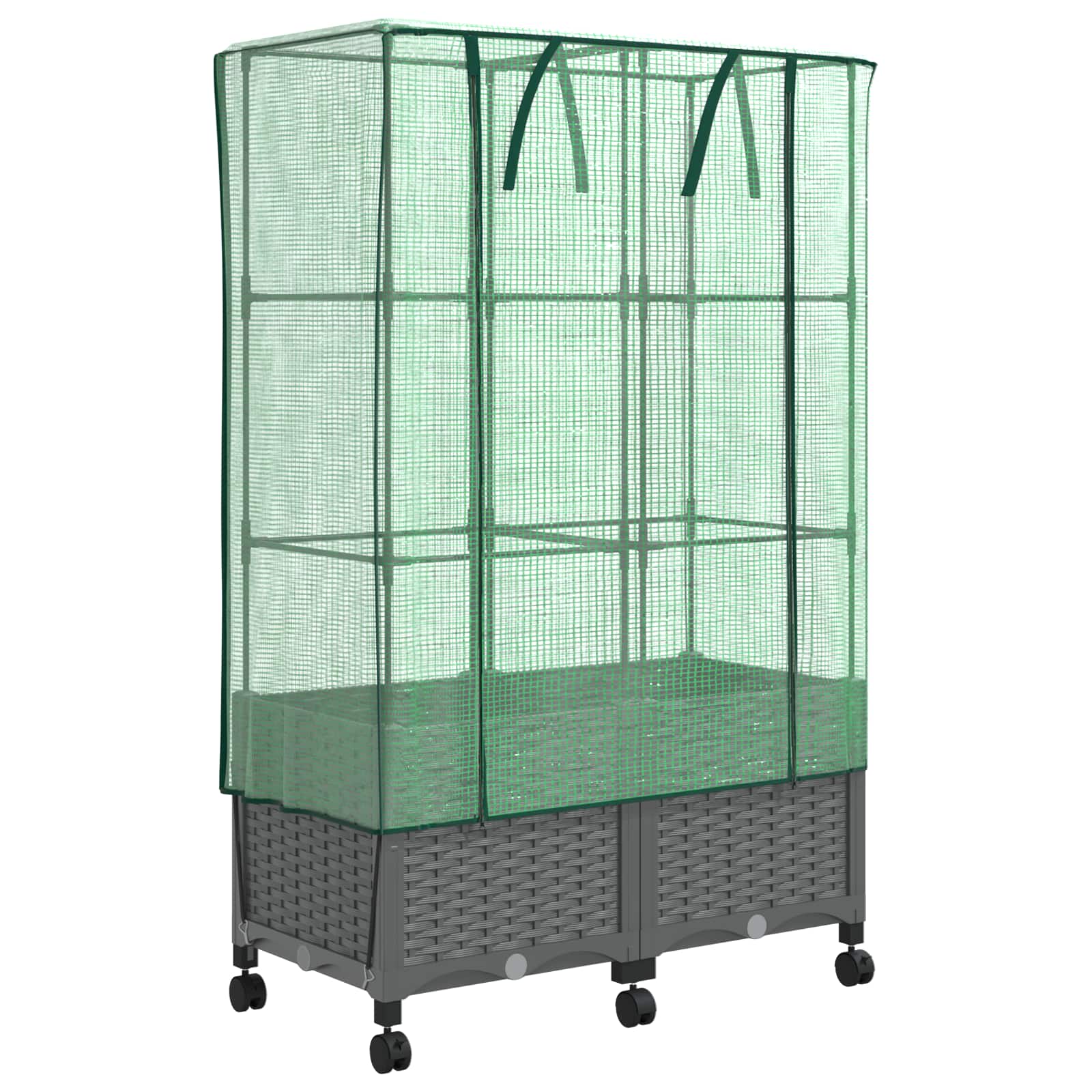 Tuinplantenbak met Kasbedekking en Wielen 2 st Lichtgrijs PP image 2