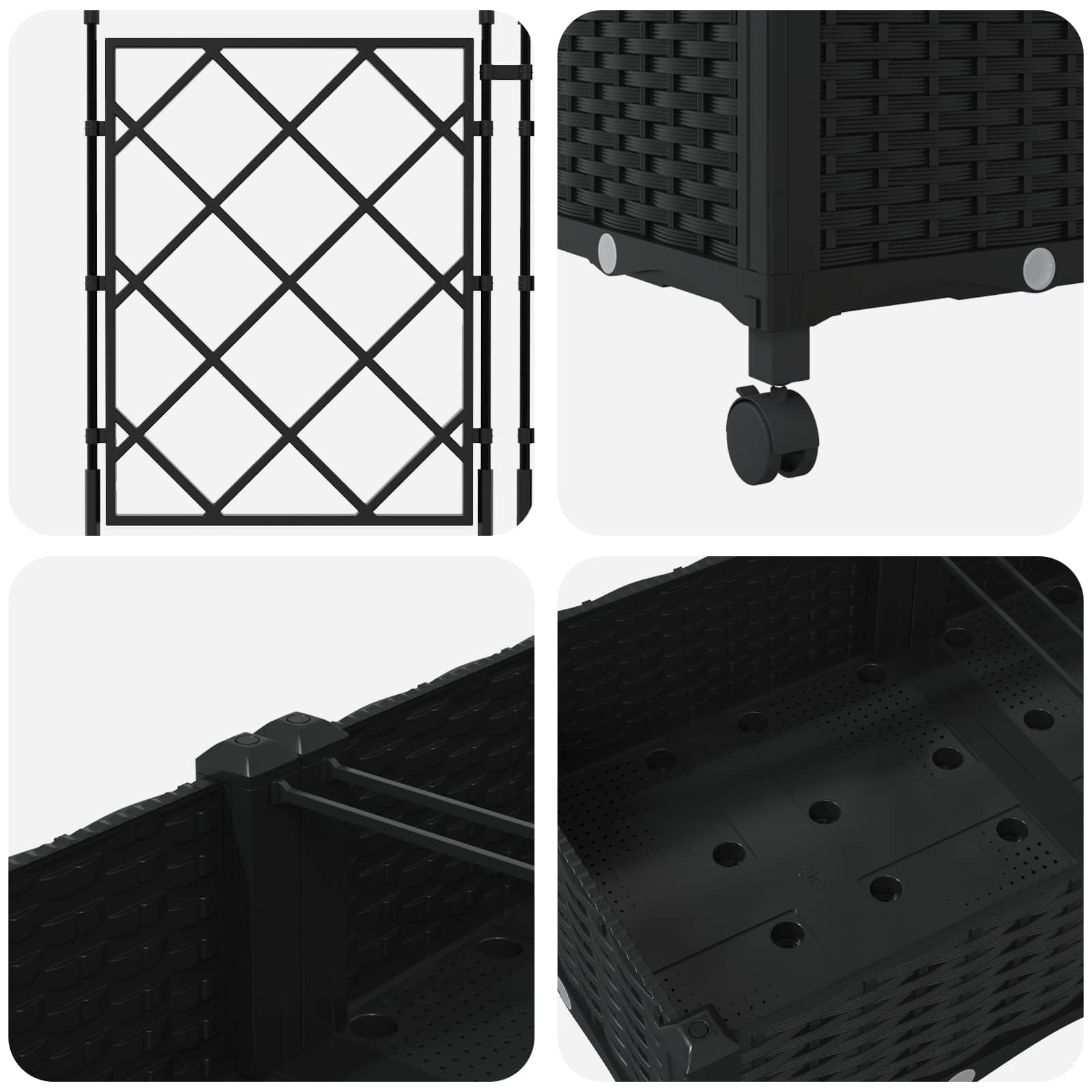 Tuinplantbak met schutting en wielen 2 st Zwart PP image 5
