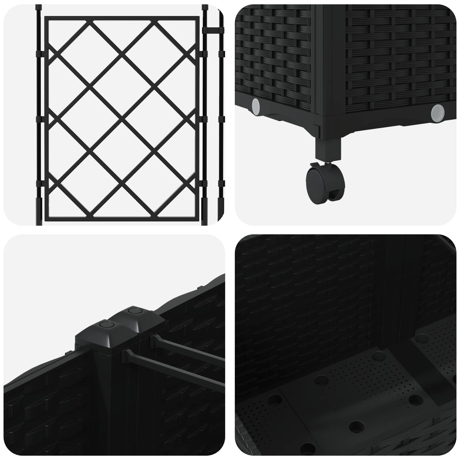 Tuinplantbak met schutting en wielen 2 st Zwart PP image 5