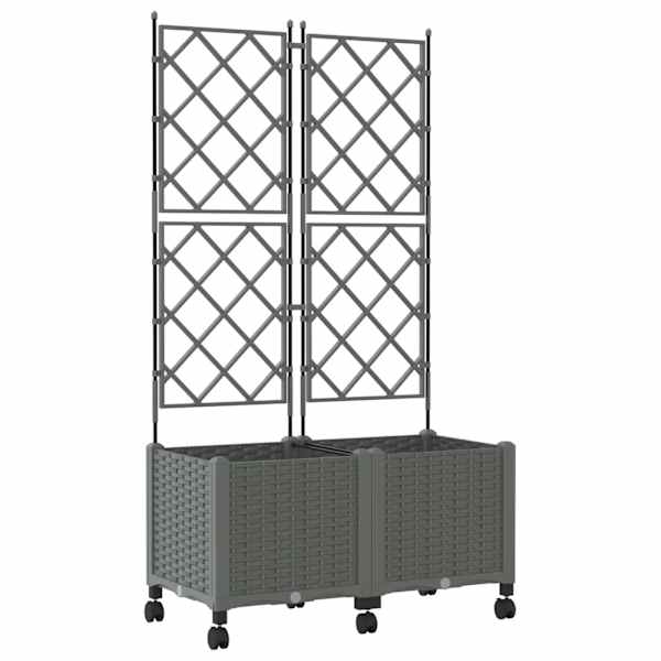 vidaXL Aia istutuskast trellise ja ratastega 2 tk Helehall PP