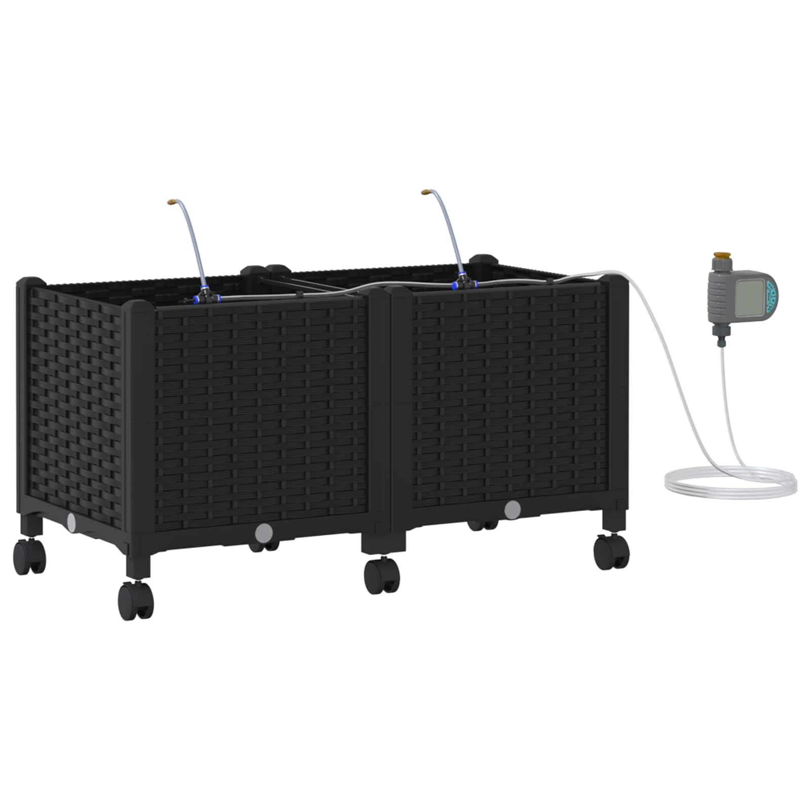 Tuin Pot met Irrigatie en Wielen 2 st Zwart 80 x 40 x 43,5 cm image 2
