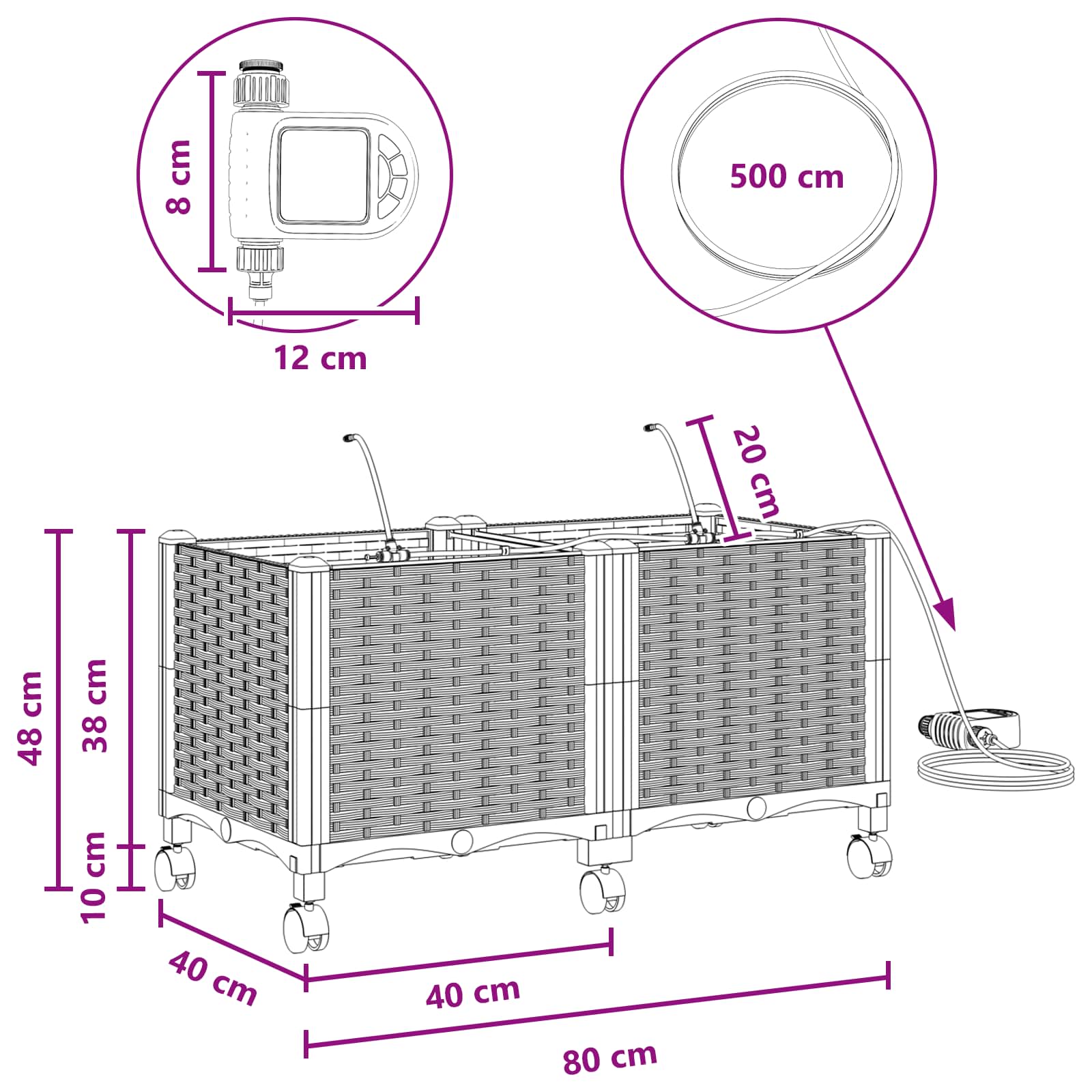 Tuin Pot met Irrigatie en Wielen 2 st Grijs 80 x 40 x 43,5 cm image 8