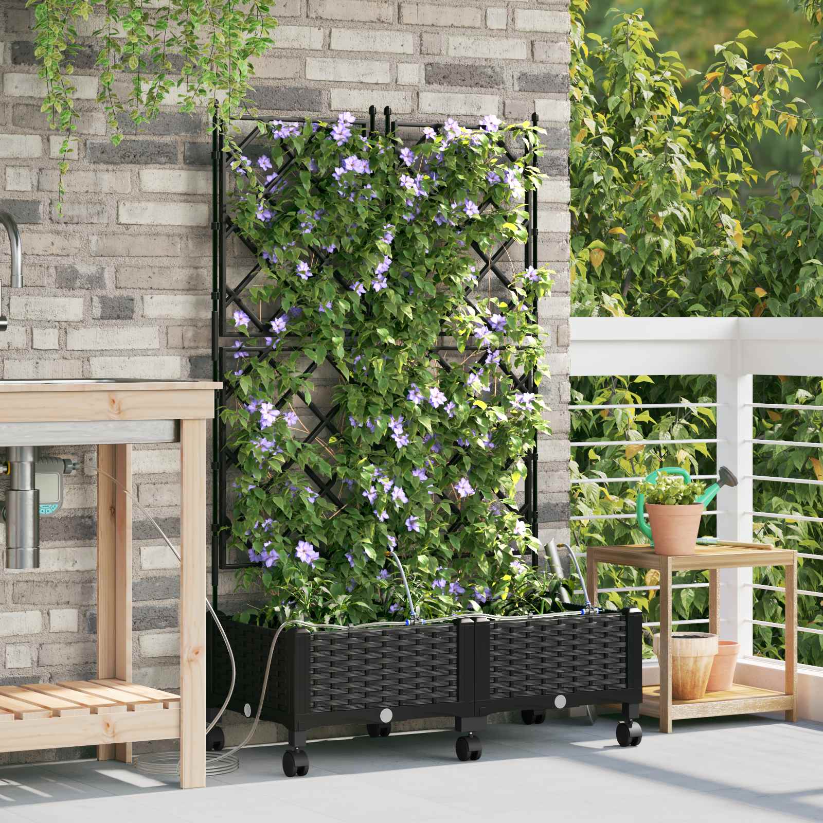 Tuin Pot met Irrigatie en Wielen 2 st Zwart 80 x 40 x 132 cm PP image 1