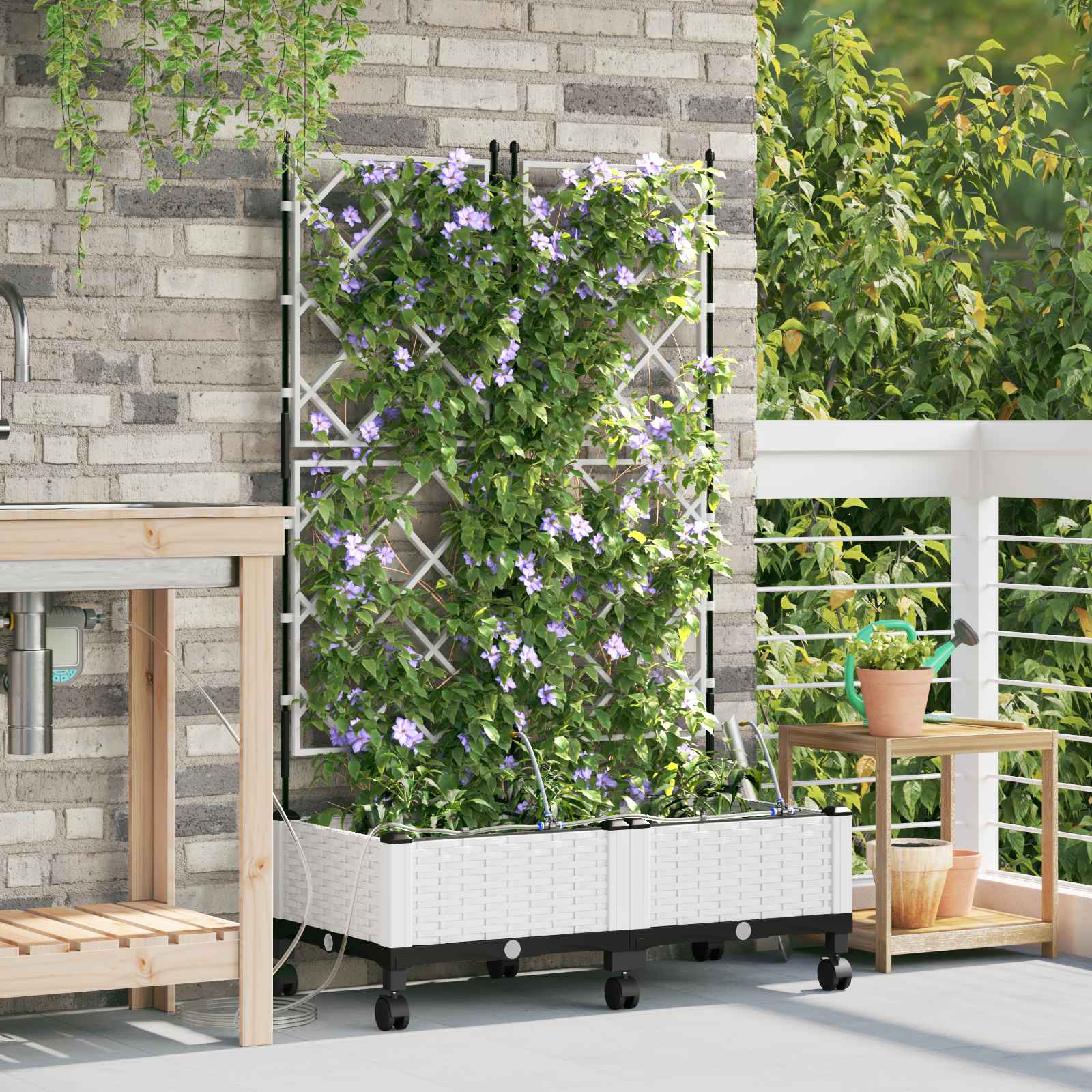 Tuin Pot met Irrigatie en Wielen 2 st Wit 80 x 40 x 132 cm PP image 1