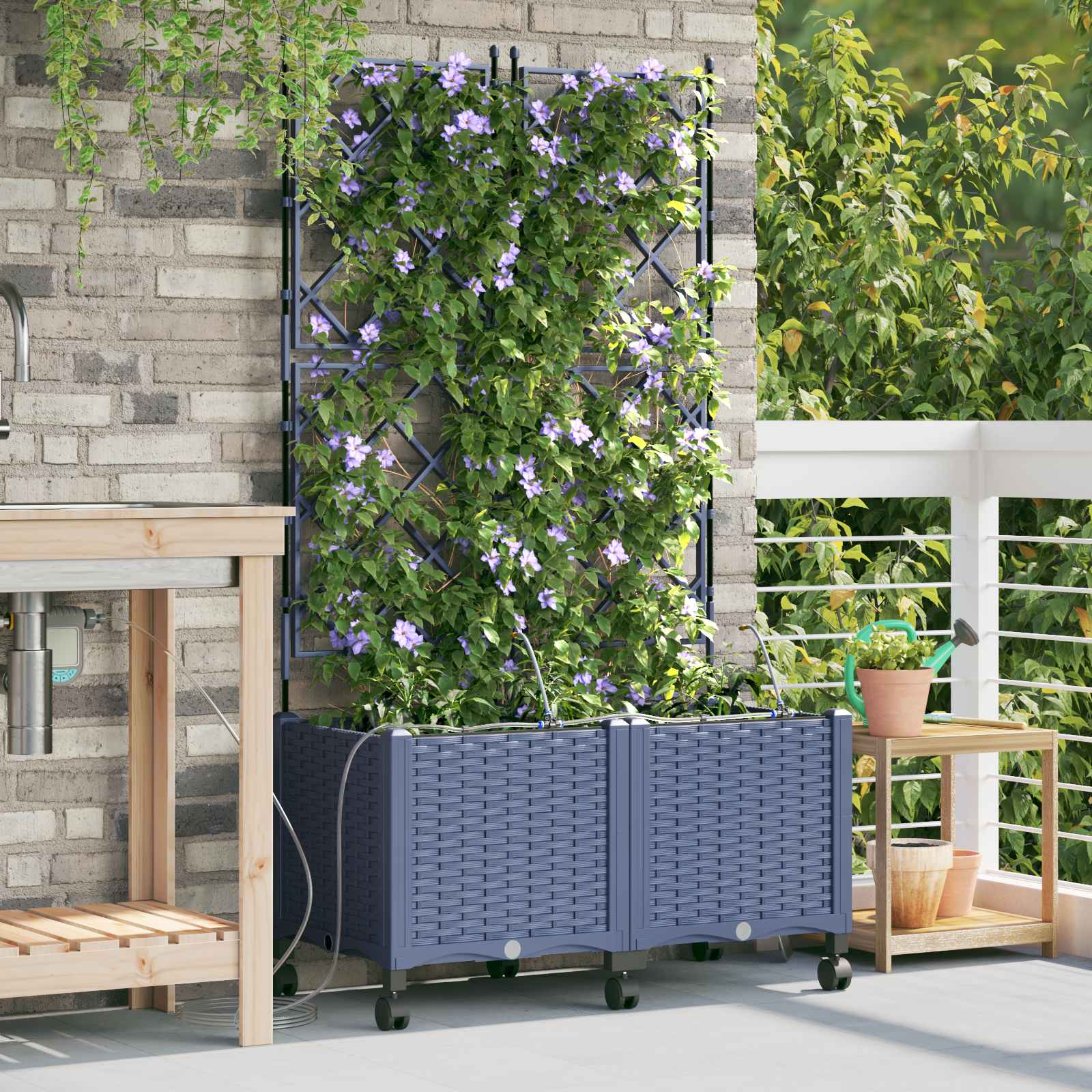 Tuin Pot met Irrigatie en Wielen 2 st Grijs 80 x 40 x 148 cm PP image 1