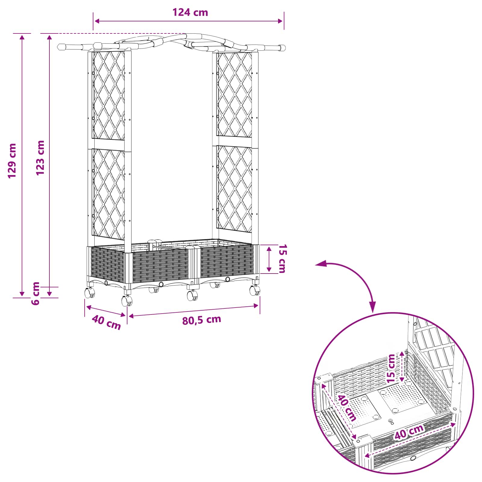 Verhoogd Bed met Trellis en Dak Grijs 124 x 40 x 129 cm PP image 9