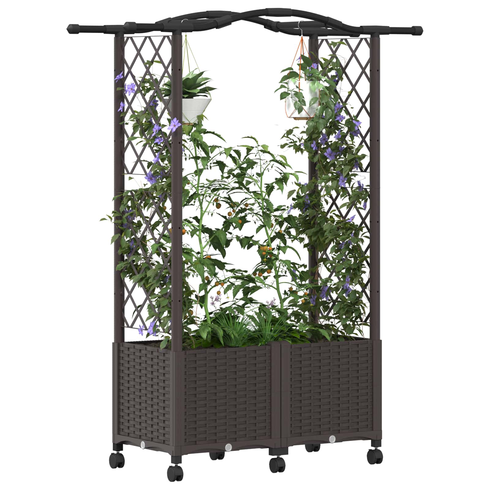 Verhoogd Bed met Trellis en Dak Bruin 125 x 40 x 144 cm PP image 3