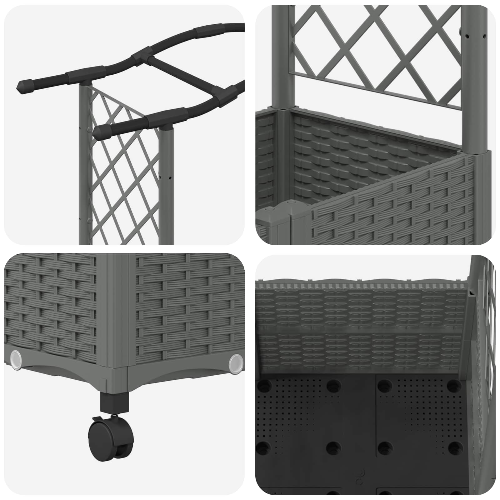Verhoogd Bed met Trellis en Dak Lichtgrijs 125 x 40 x 144 cm PP image 6