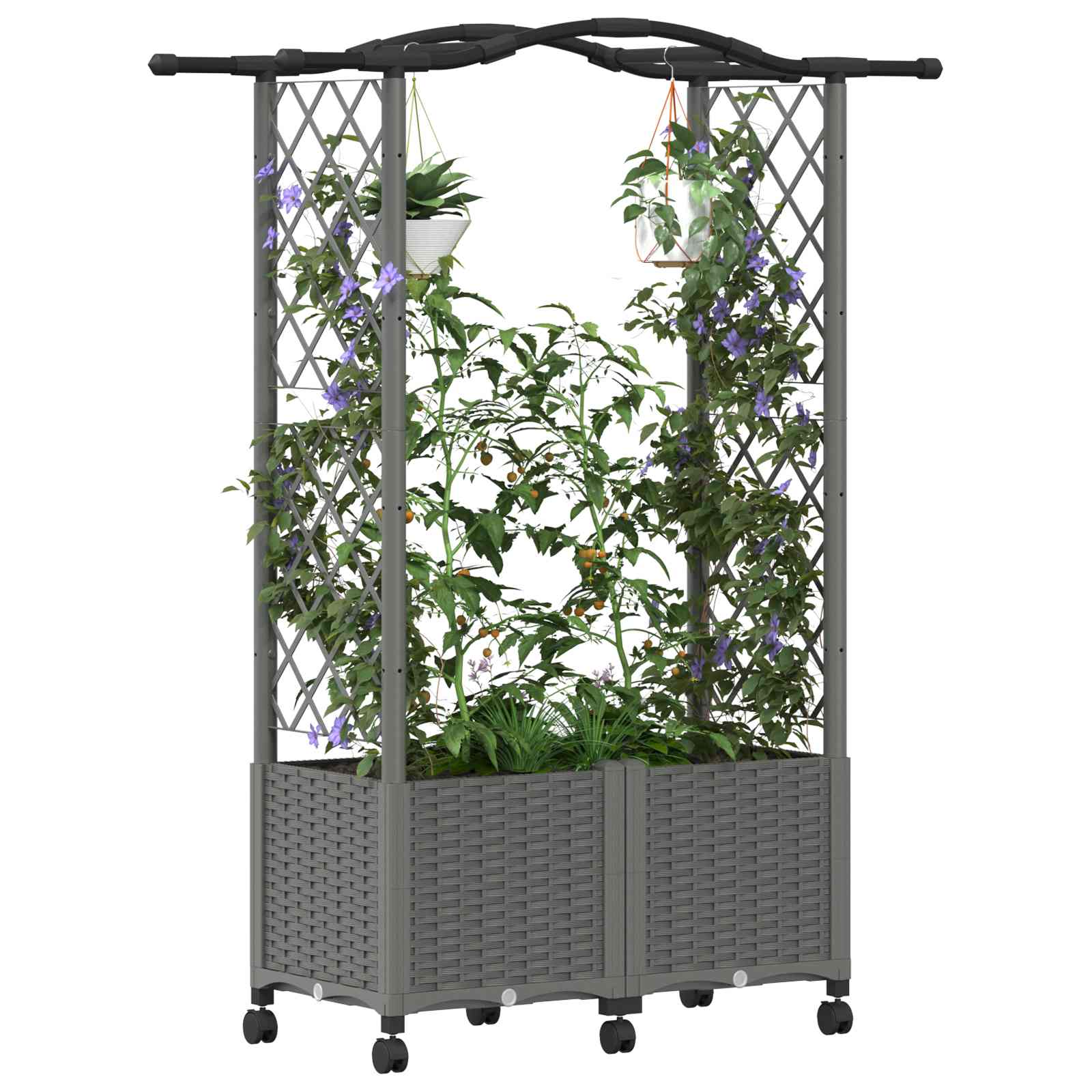 Verhoogd Bed met Trellis en Dak Lichtgrijs 125 x 40 x 144 cm PP image 3