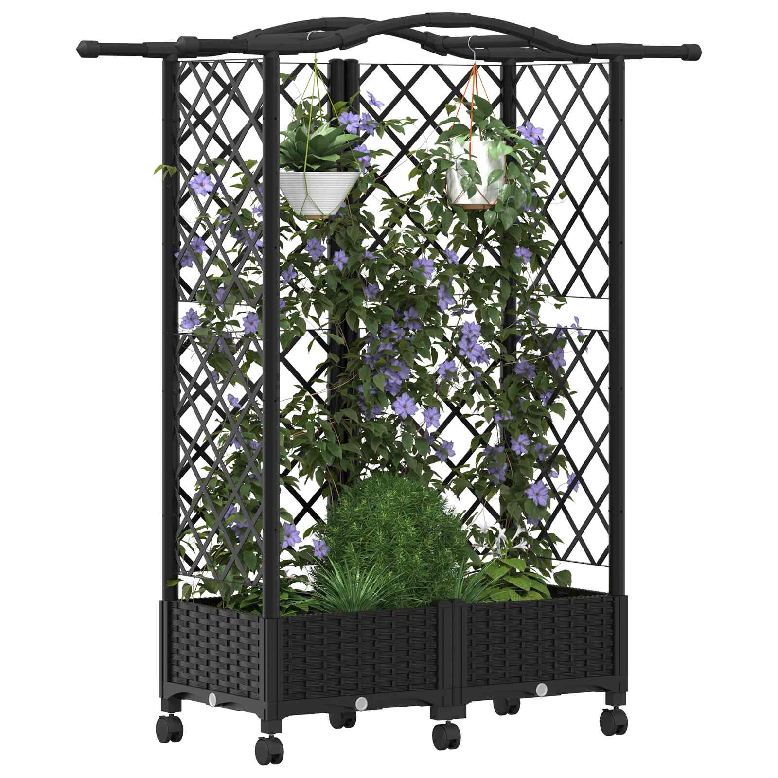 Verhoogd Bed met Trellis en Dak Zwart 124 x 40 x 129 cm PP image 3