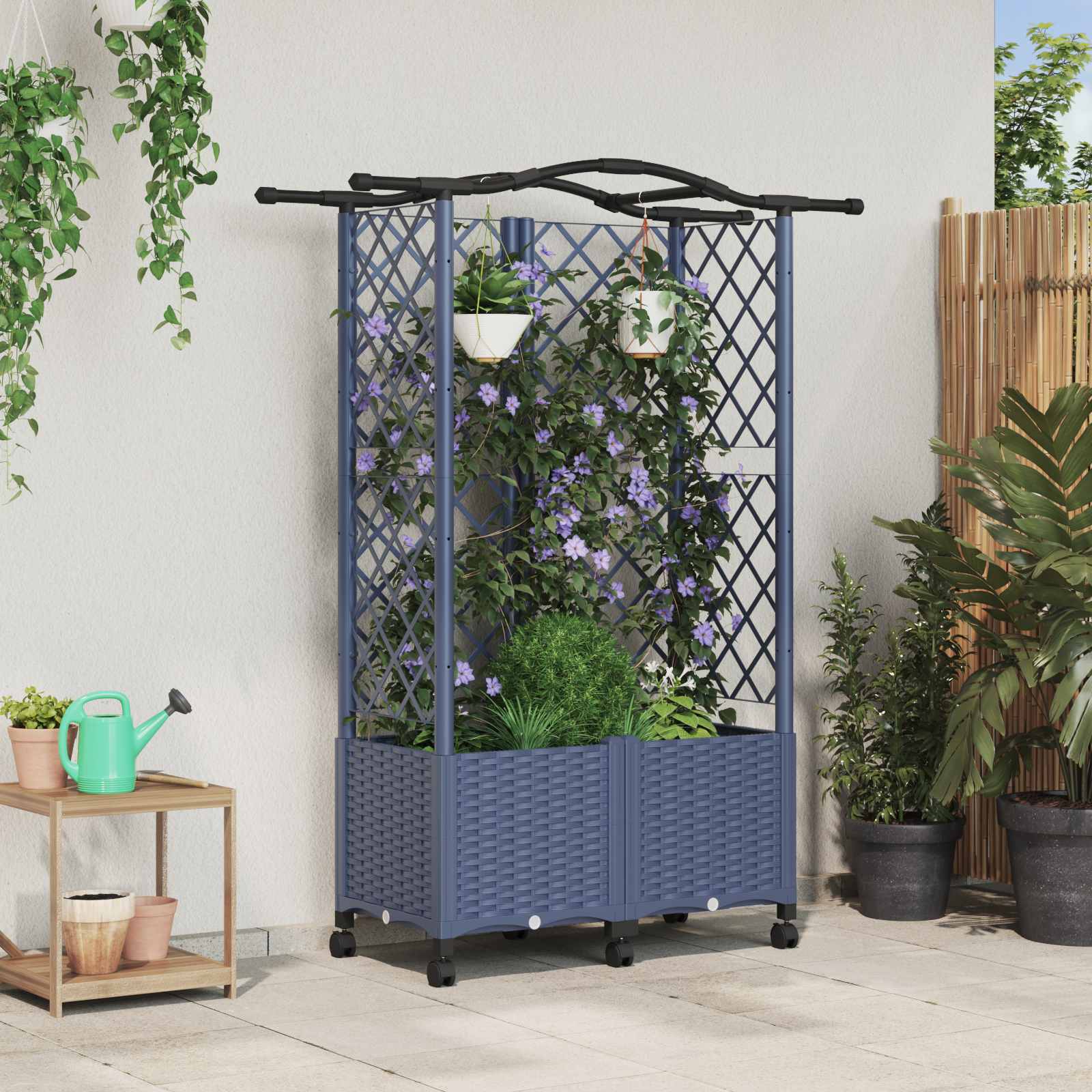 Verhoogd Bed met Trellis en Dak Grijs 122 x 40 x 144 cm PP image 1