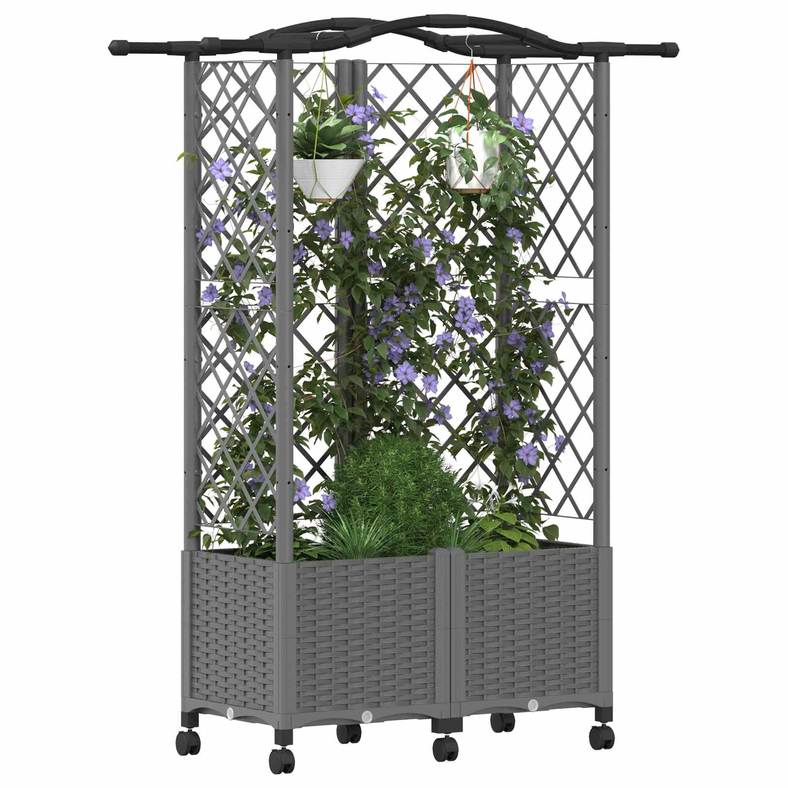 Verhoogd Bed met Trellis en Dak Lichtgrijs 122 x 40 x 144 cm PP image 3