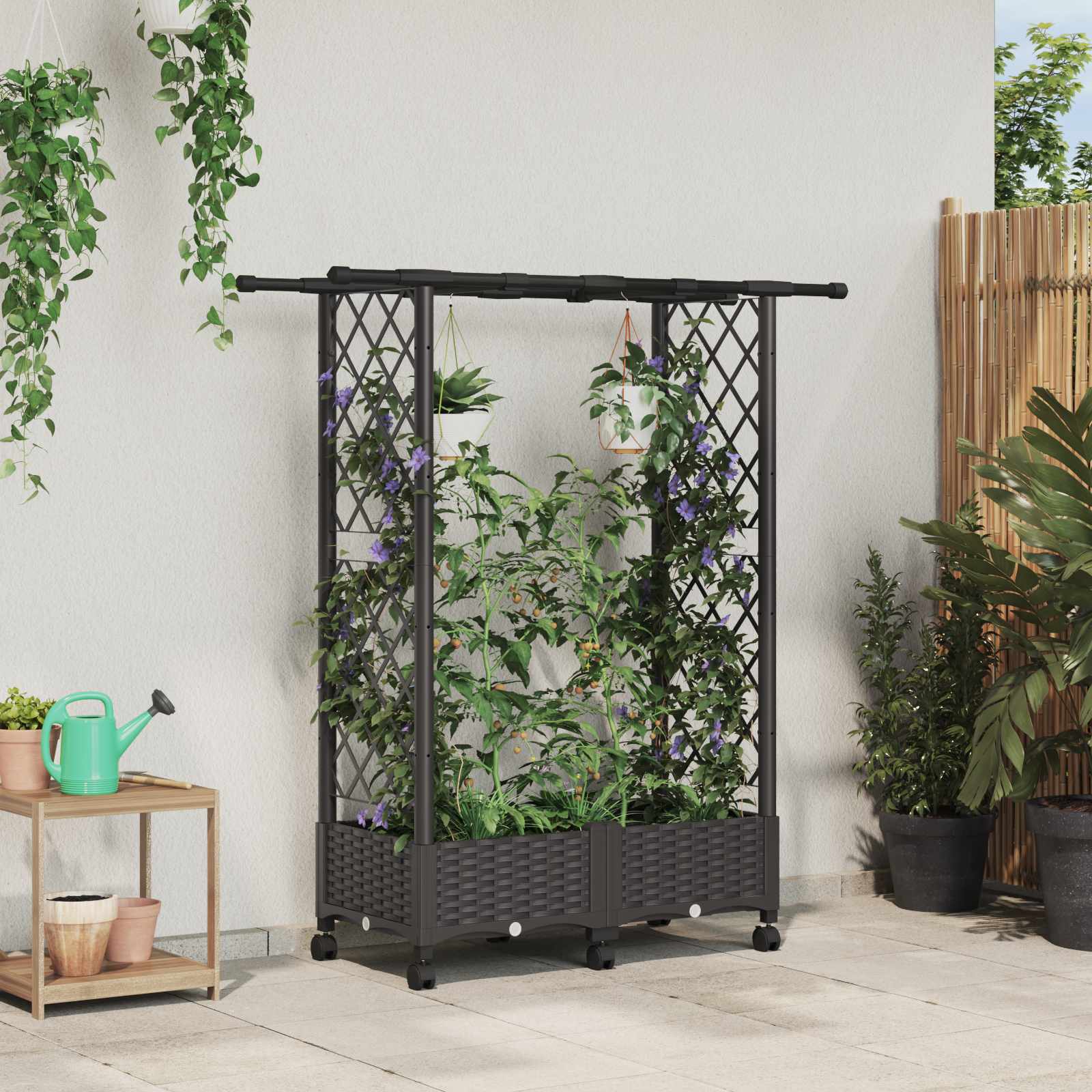 Verhoogd Bed met Trellis en Dak Bruin 122,5 x 40 x 127 cm PP image 1