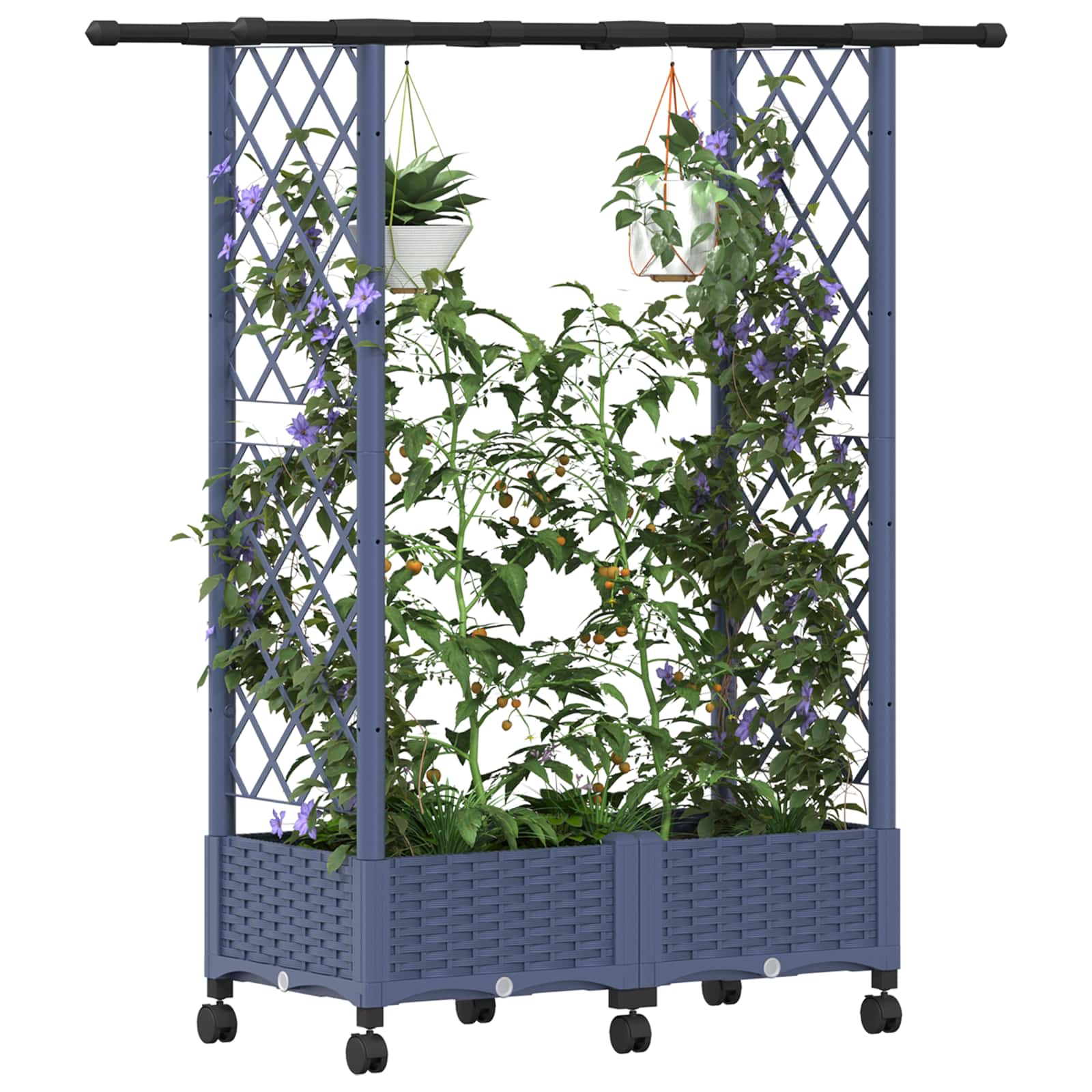 Verhoogd Bed met Trellis en Dak Grijs 122,5 x 40 x 127 cm PP image 3