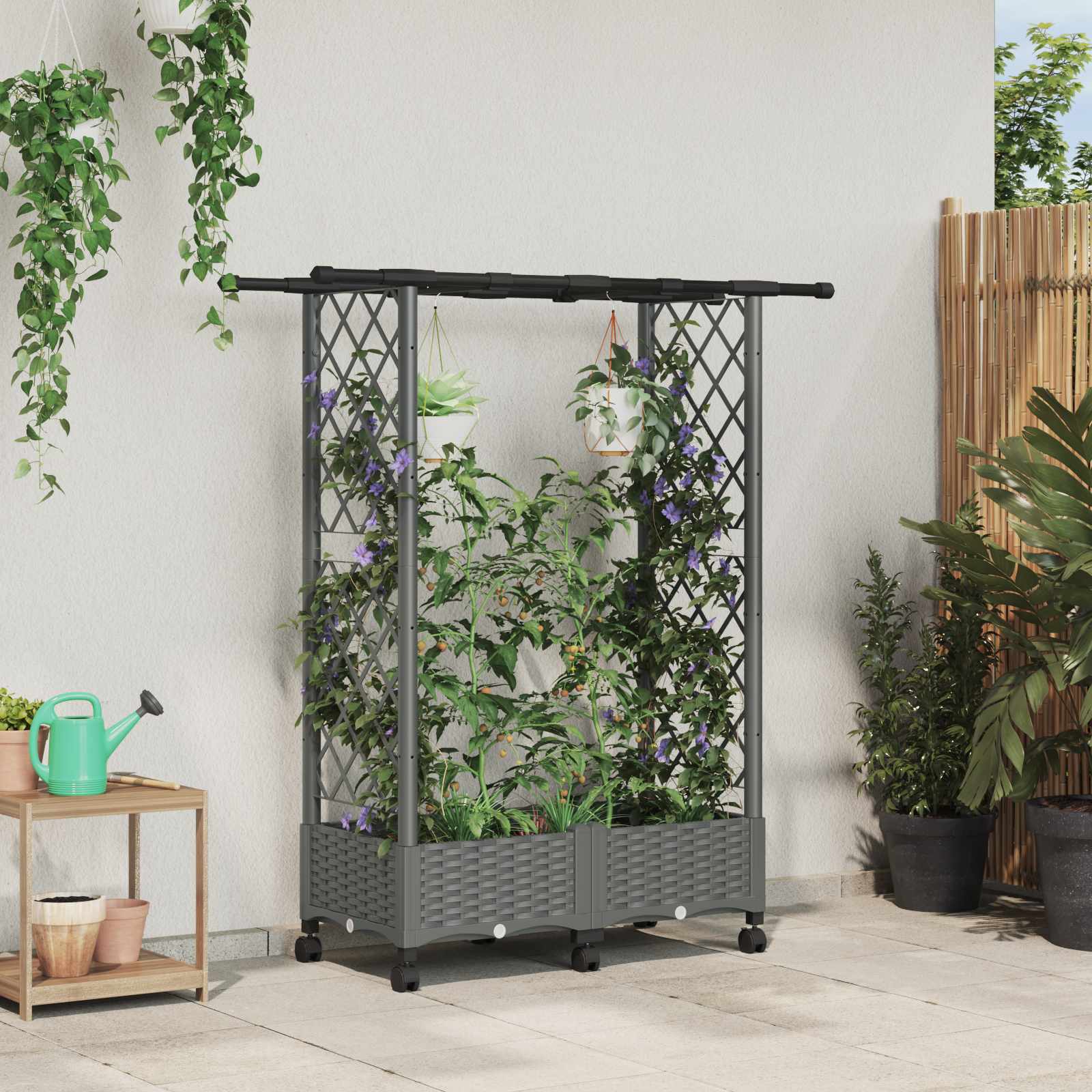 Verhoogd Bed met Trellis en Dak Lichtgrijs 122,5 x 40 x 127 cm image 1