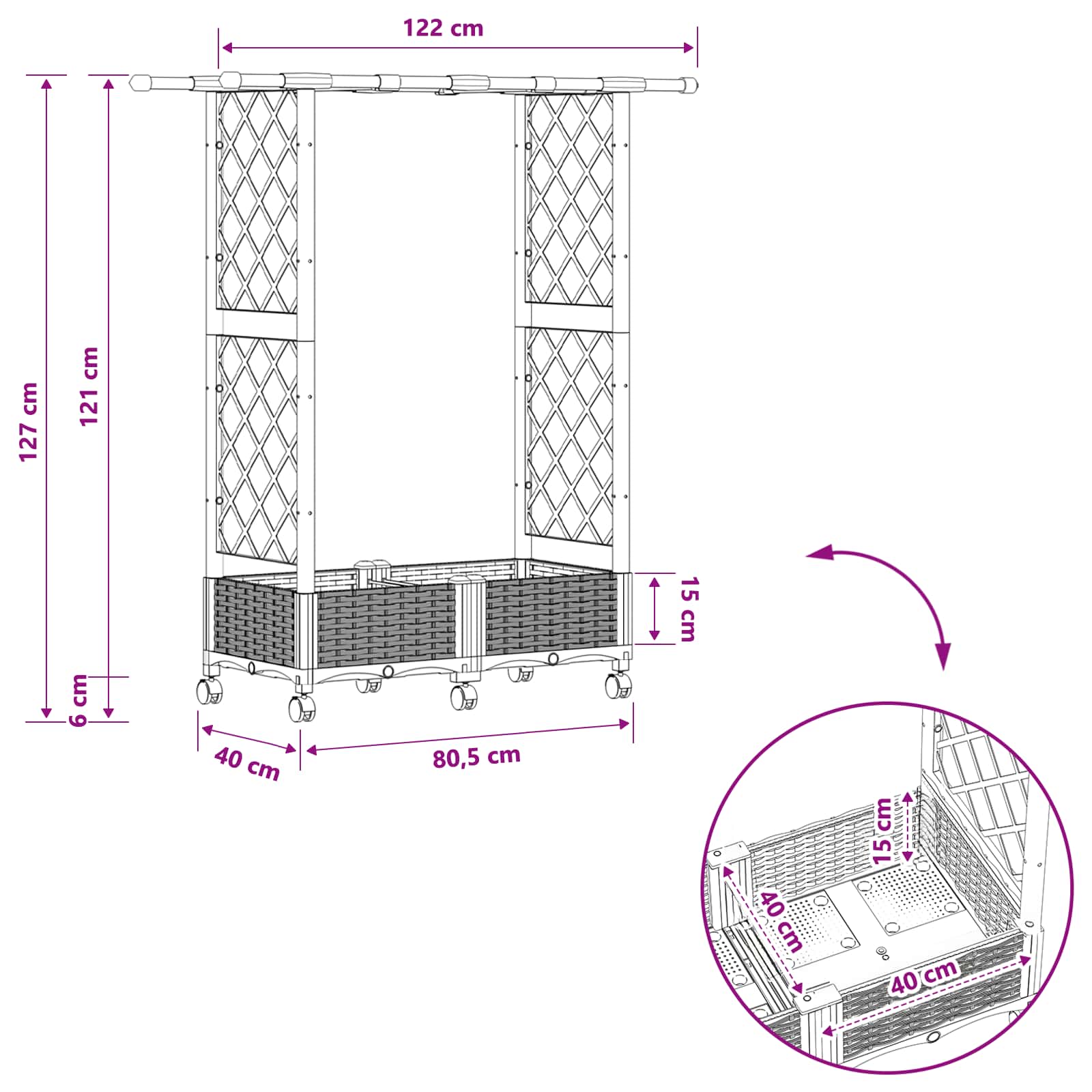Verhoogd Bed met Trellis en Dak Lichtgrijs 122,5 x 40 x 127 cm image 9