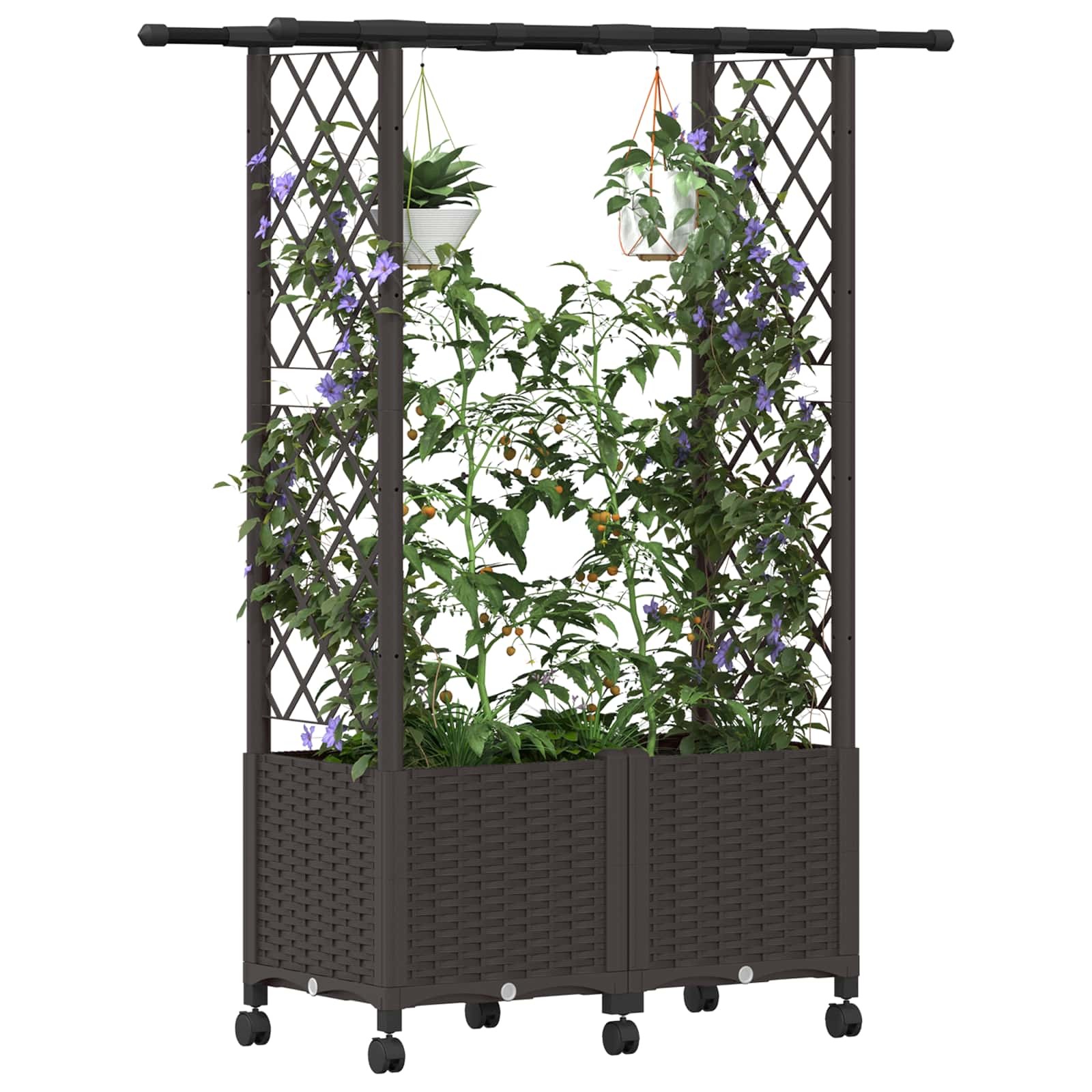 Verhoogd Bed met Trellis en Dak Bruin 124,5 x 40 x 142 cm PP image 3