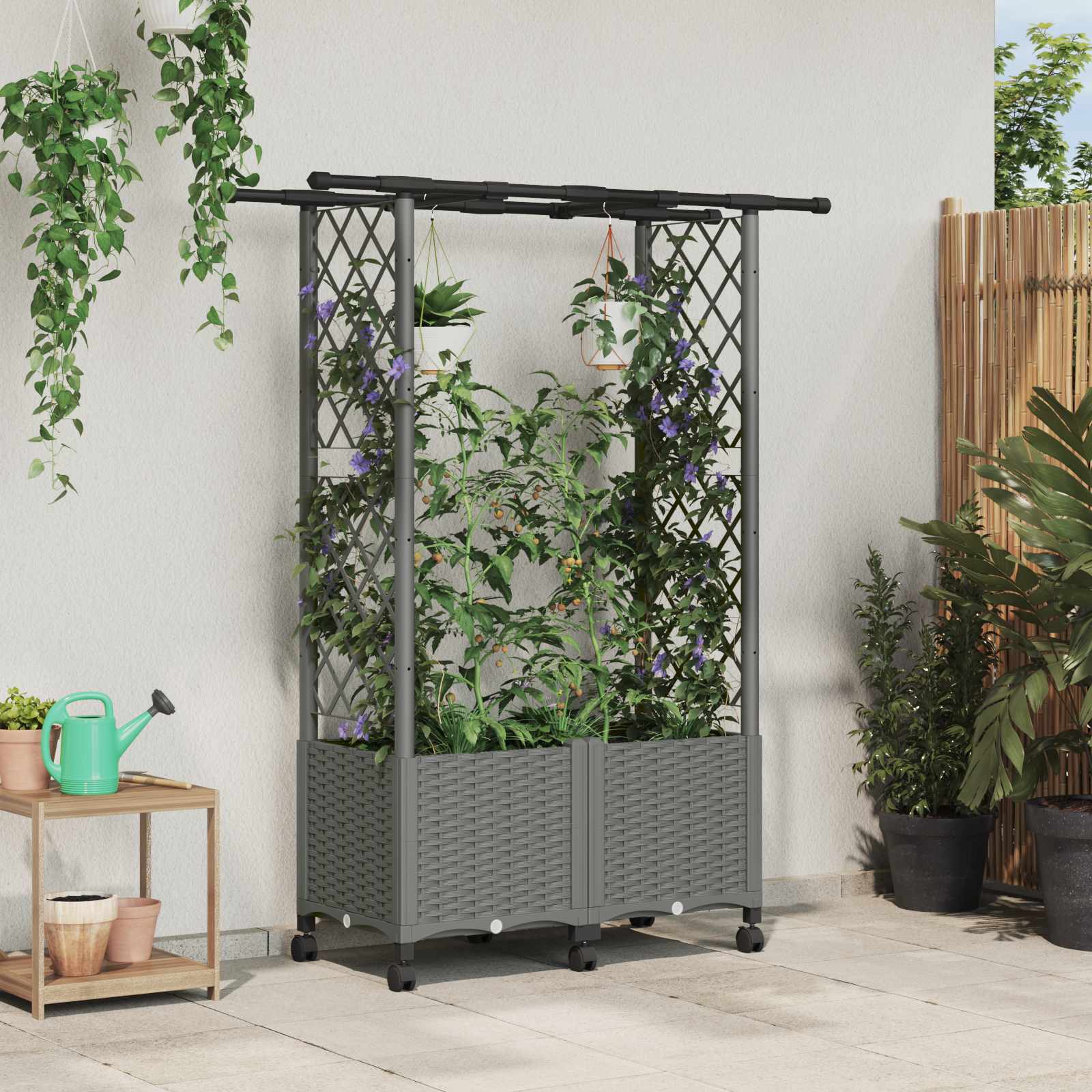 Verhoogd Bed met Trellis en Dak Lichtgrijs 124,5 x 40 x 142 cm image 1