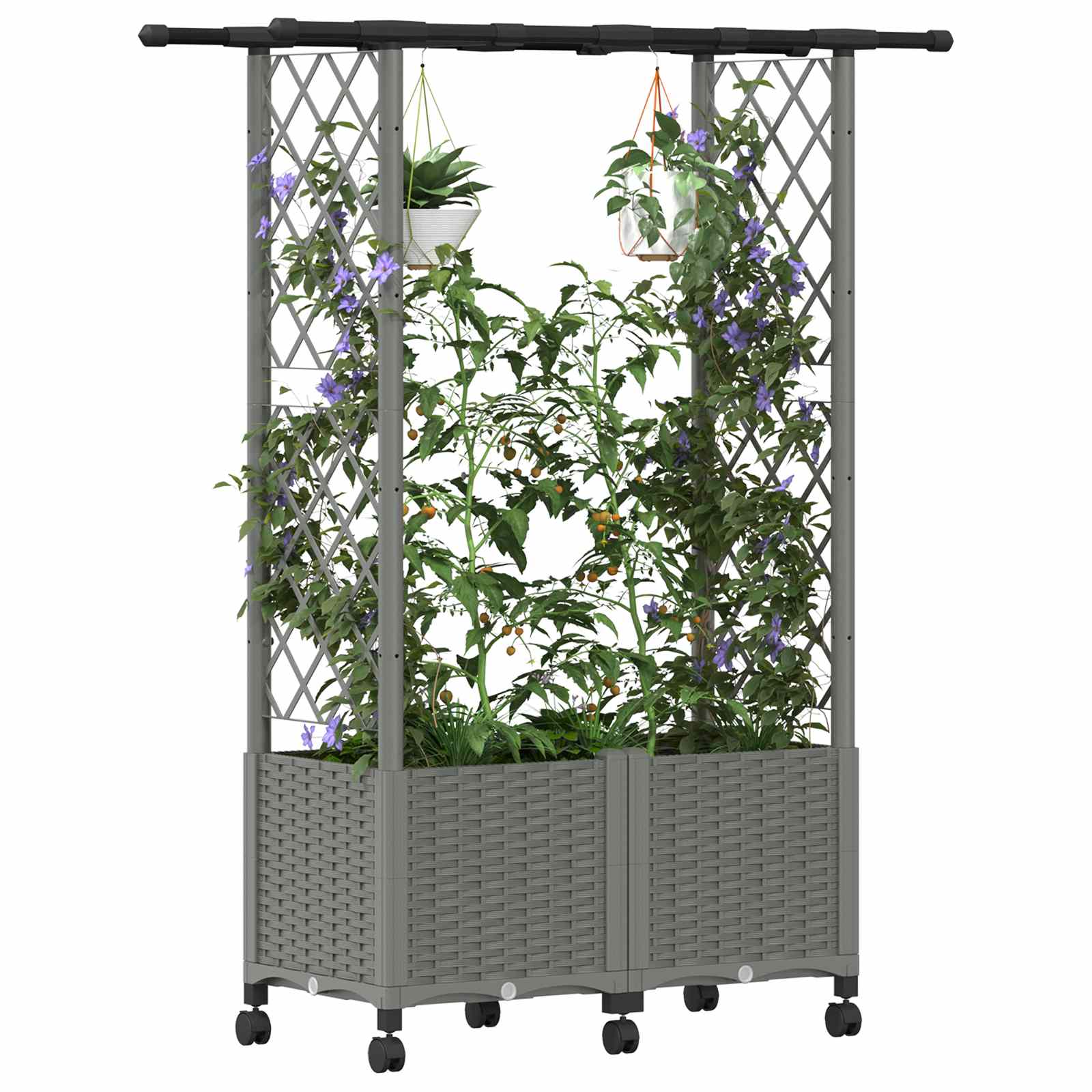 Verhoogd Bed met Trellis en Dak Lichtgrijs 124,5 x 40 x 142 cm image 3