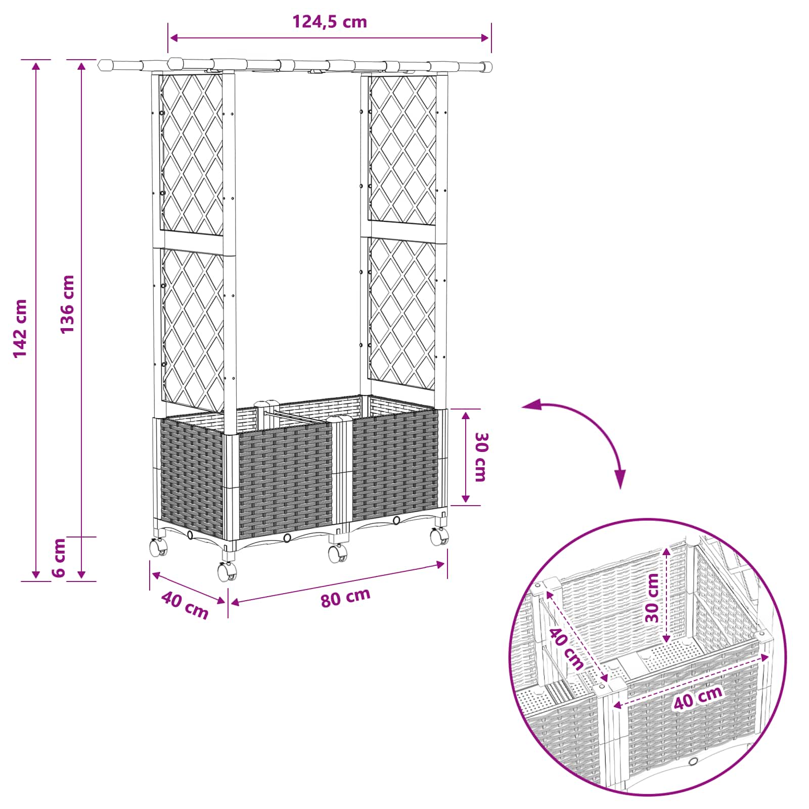 Verhoogd Bed met Trellis en Dak Lichtgrijs 124,5 x 40 x 142 cm image 9