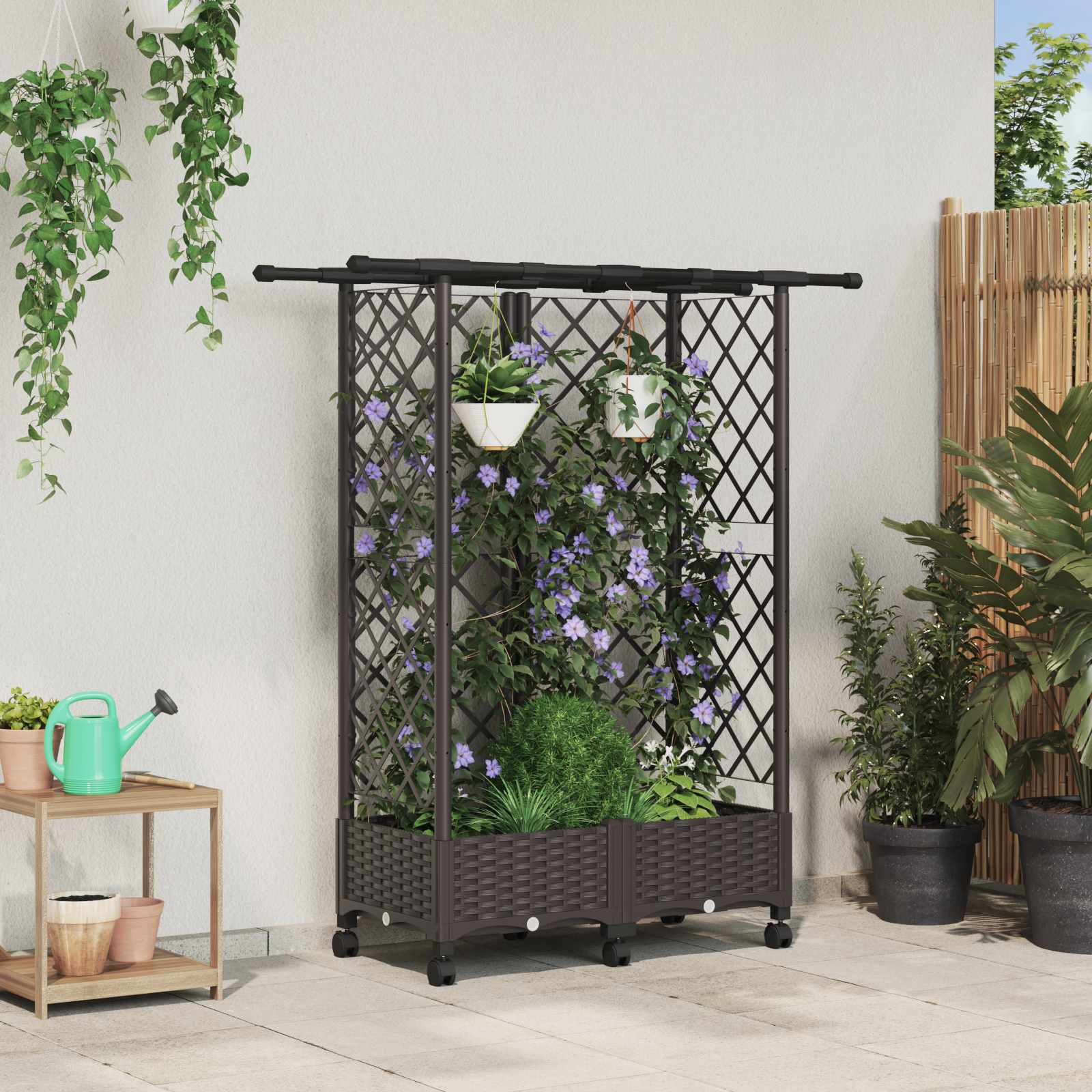 Verhoogd Bed met Trellis en Dak Bruin 124 x 40 x 127 cm PP image 1