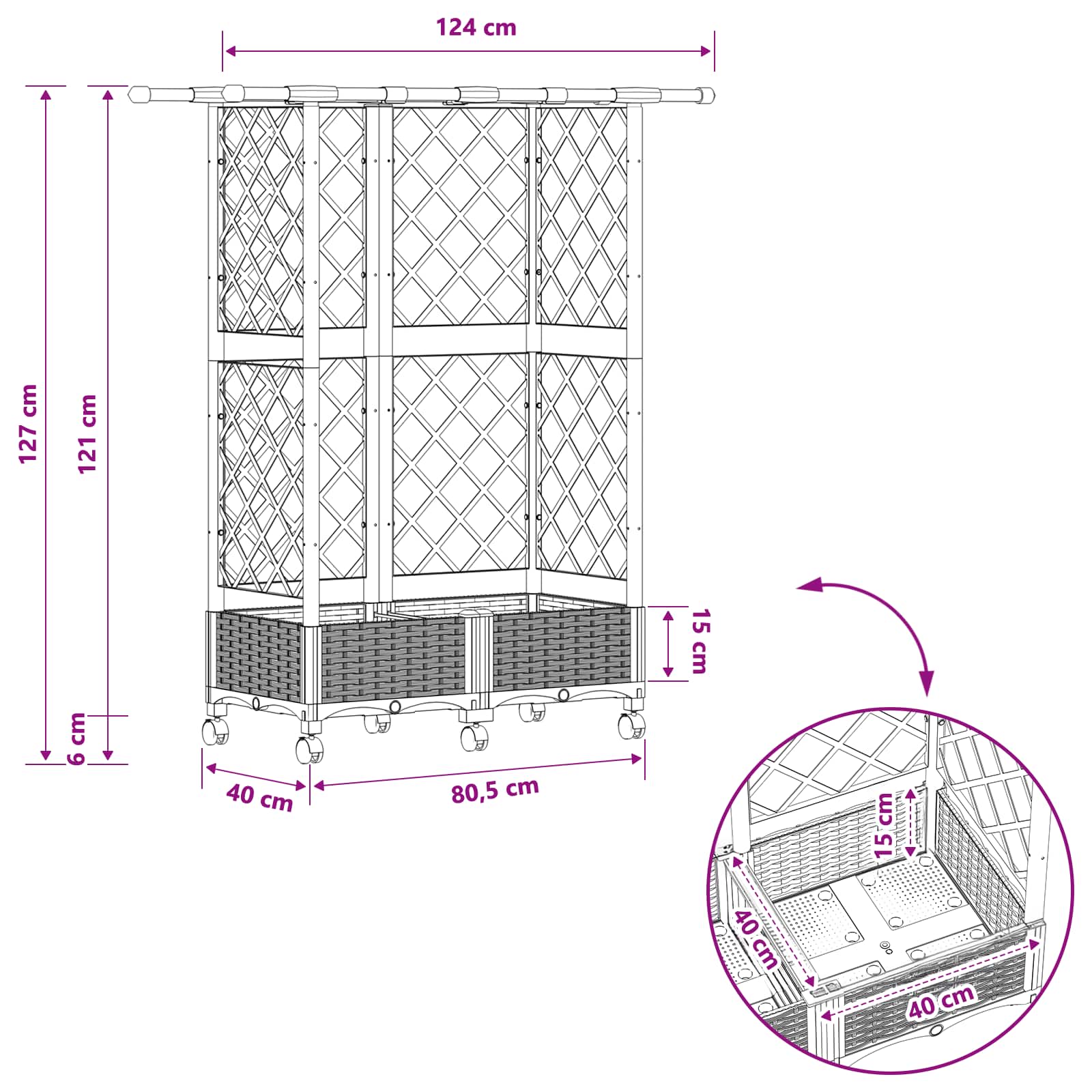 Verhoogd Bed met Trellis en Dak Bruin 124 x 40 x 127 cm PP image 9