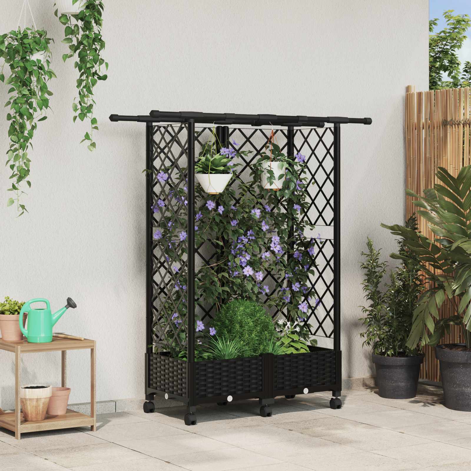 Verhoogd Bed met Trellis en Dak Zwart 124 x 40 x 127 cm PP image 1