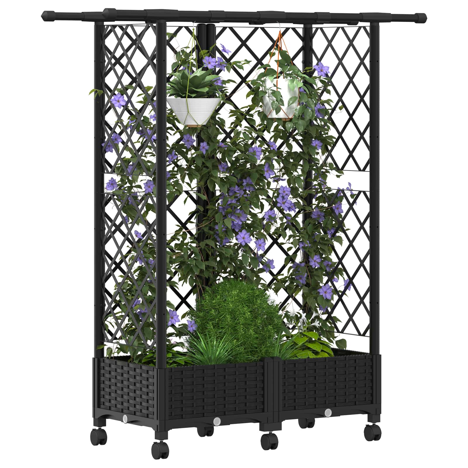 Verhoogd Bed met Trellis en Dak Zwart 124 x 40 x 127 cm PP image 3