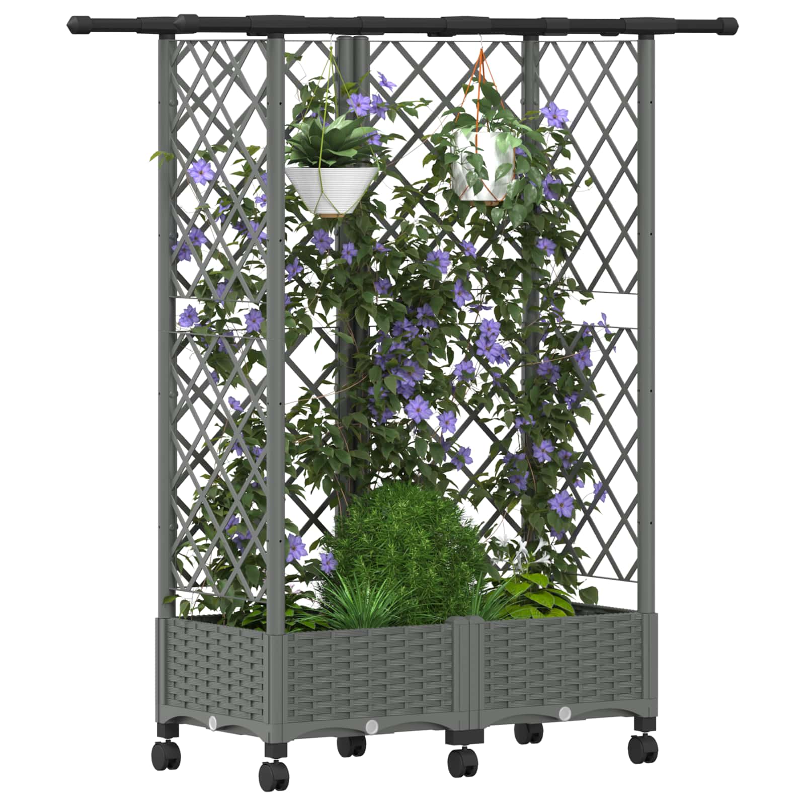 Verhoogd Bed met Trellis en Dak Lichtgrijs 124 x 40 x 127 cm PP image 3