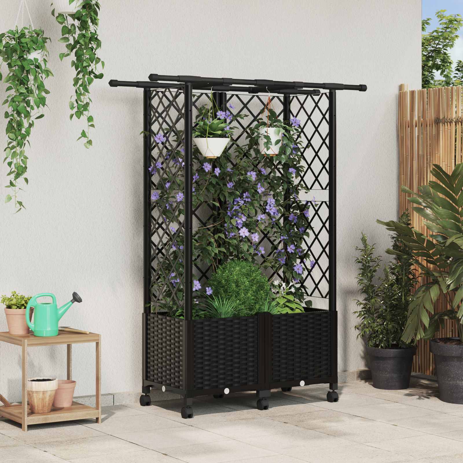 Verhoogd Bed met Trellis en Dak Zwart 124 x 40 x 142 cm PP image 1