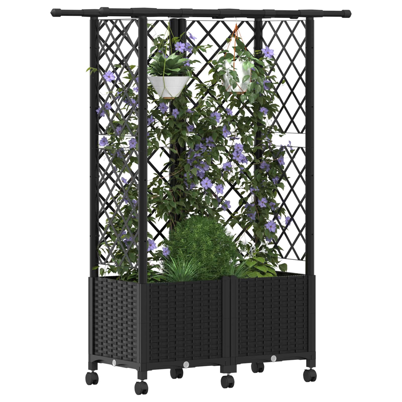 Verhoogd Bed met Trellis en Dak Zwart 124 x 40 x 142 cm PP image 3