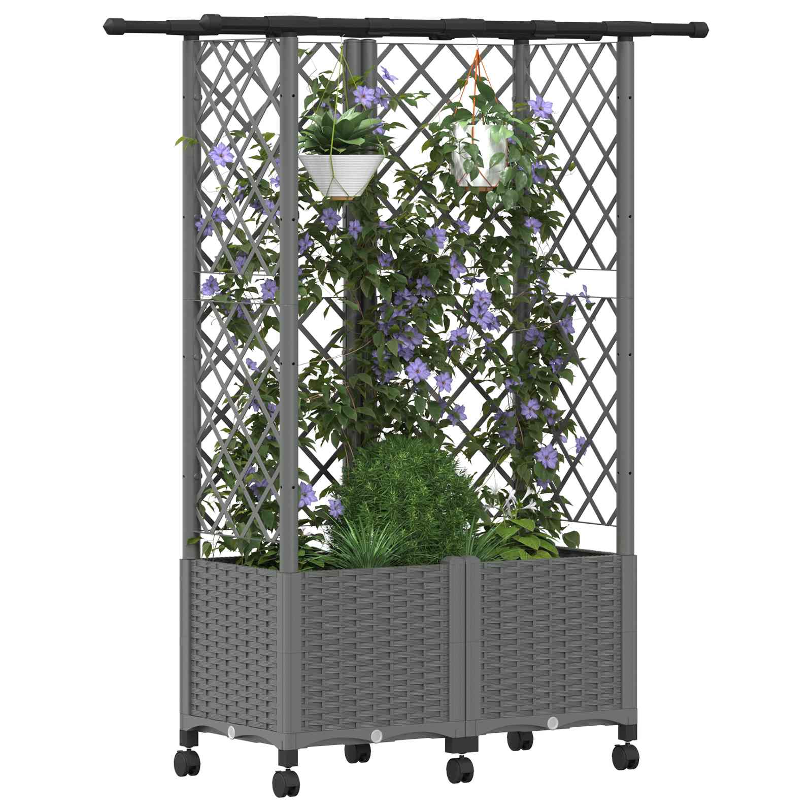 Verhoogd Bed met Trellis en Dak Lichtgrijs 124 x 40 x 142 cm PP image 3