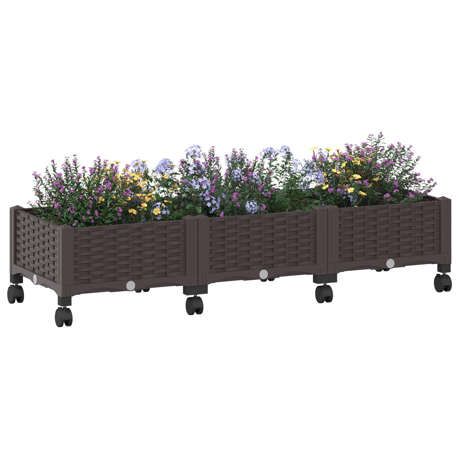 vidaXL Ghiveci de grădină cu roți Maro 120 x 40 x 33 cm PP