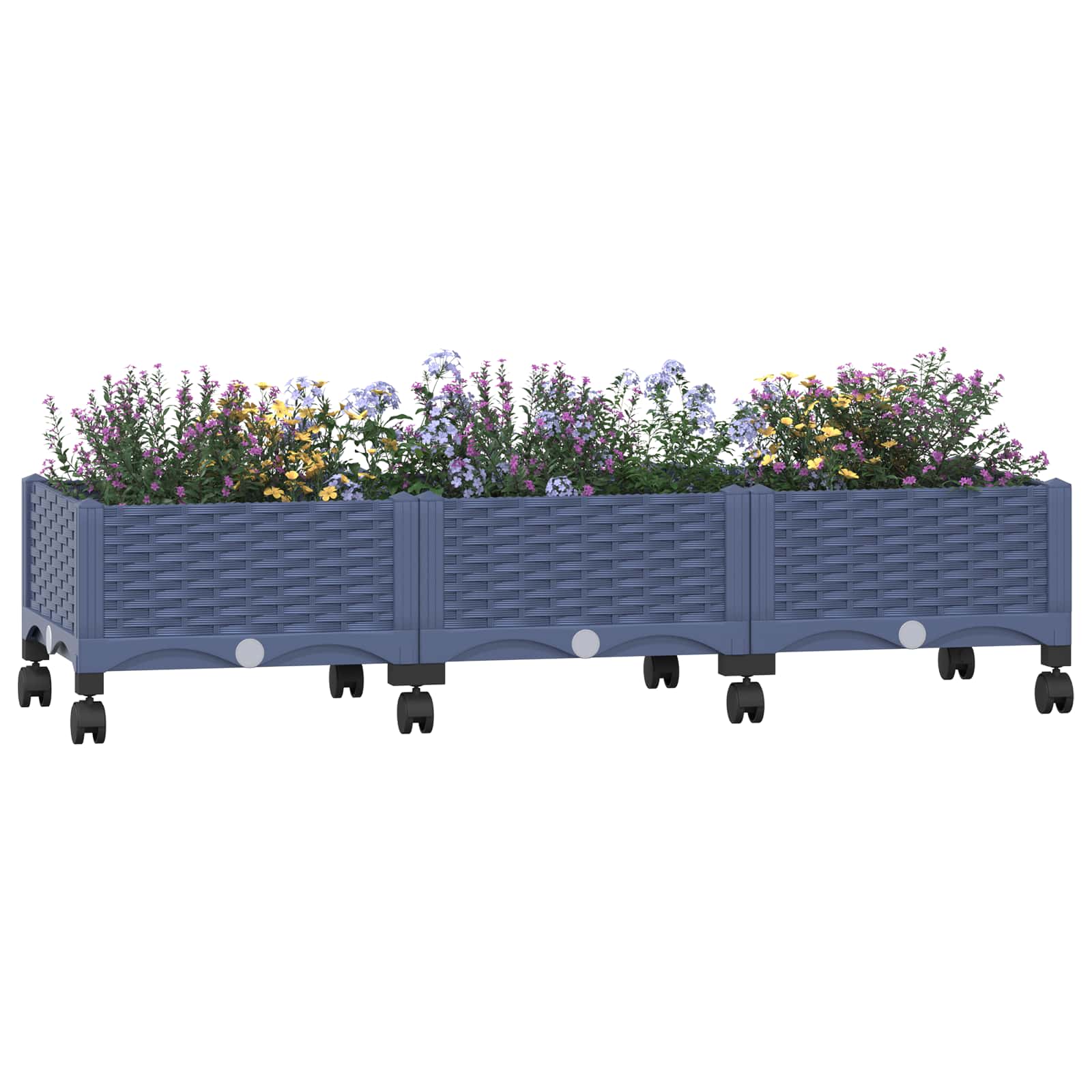 Vrtni cvetlični lonček s kolesi Modro sivo 120 x 40 x 33 cm PP - slika 3