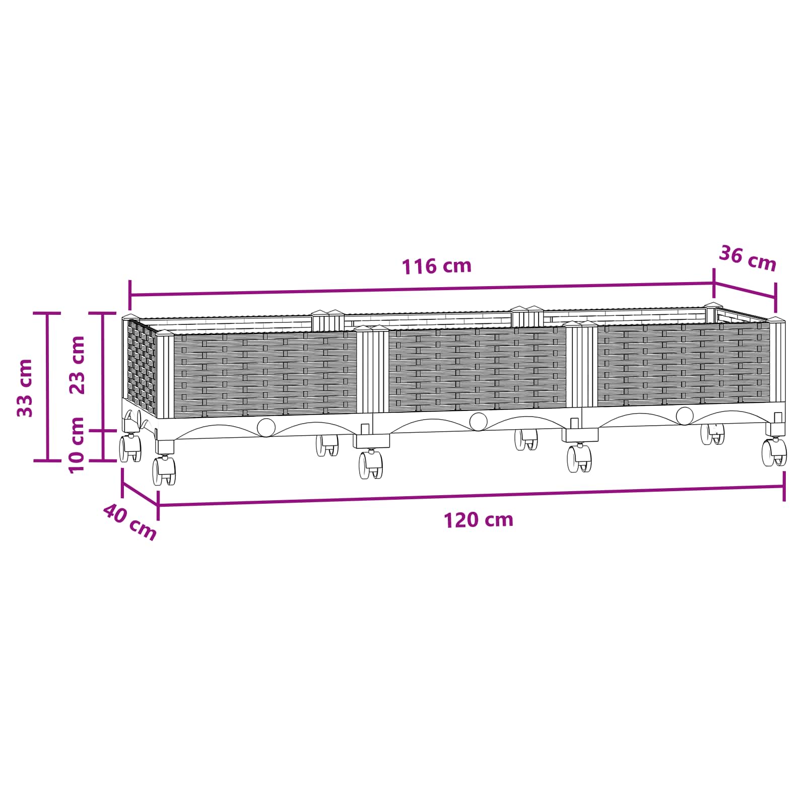 Vrtni cvetlični lonček s kolesi Modro sivo 120 x 40 x 33 cm PP - slika 8