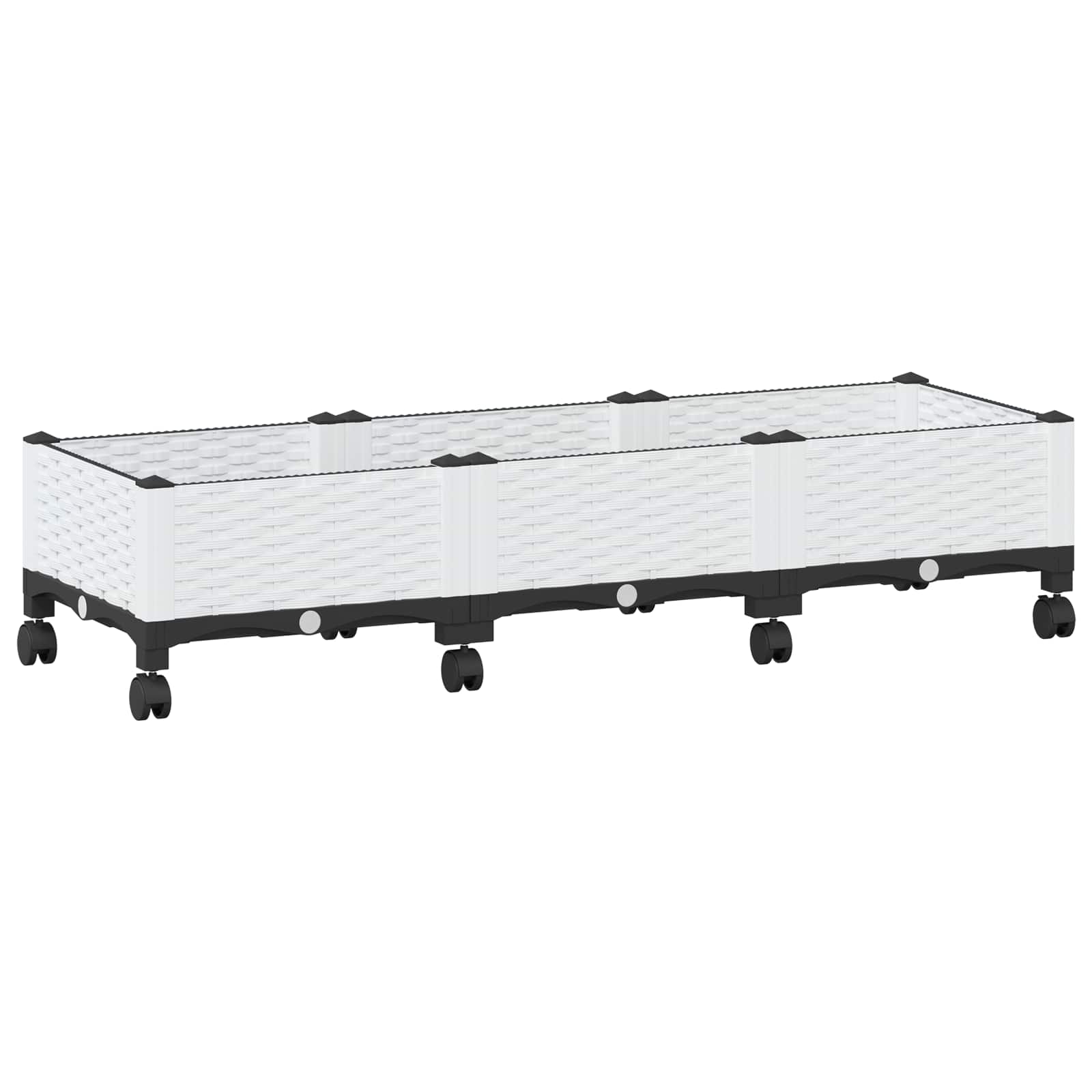 Vrtni cvetlični lonček s kolesi Bela 120 x 40 x 33 cm PP - slika 2