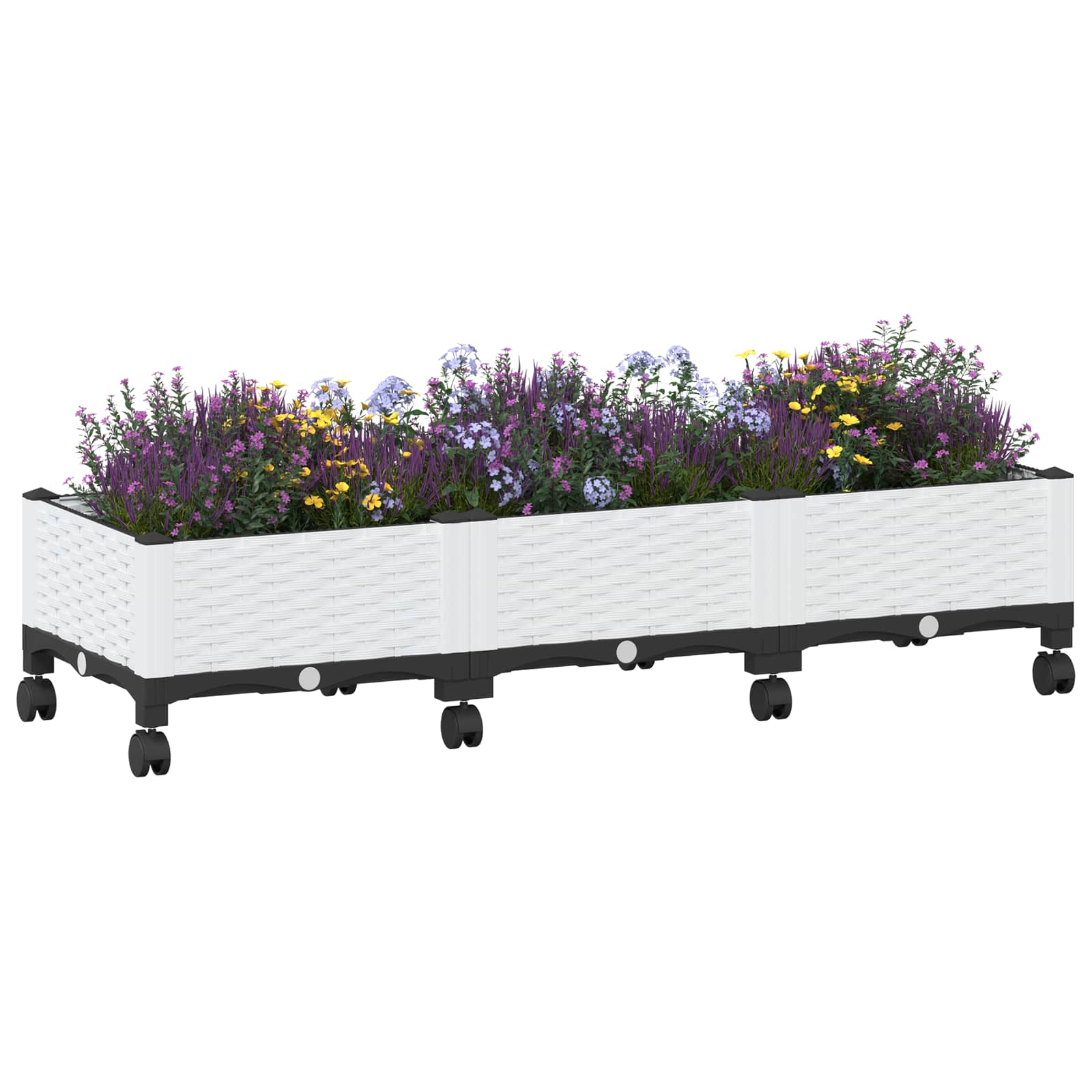 Vrtni cvetlični lonček s kolesi Bela 120 x 40 x 33 cm PP - slika 3