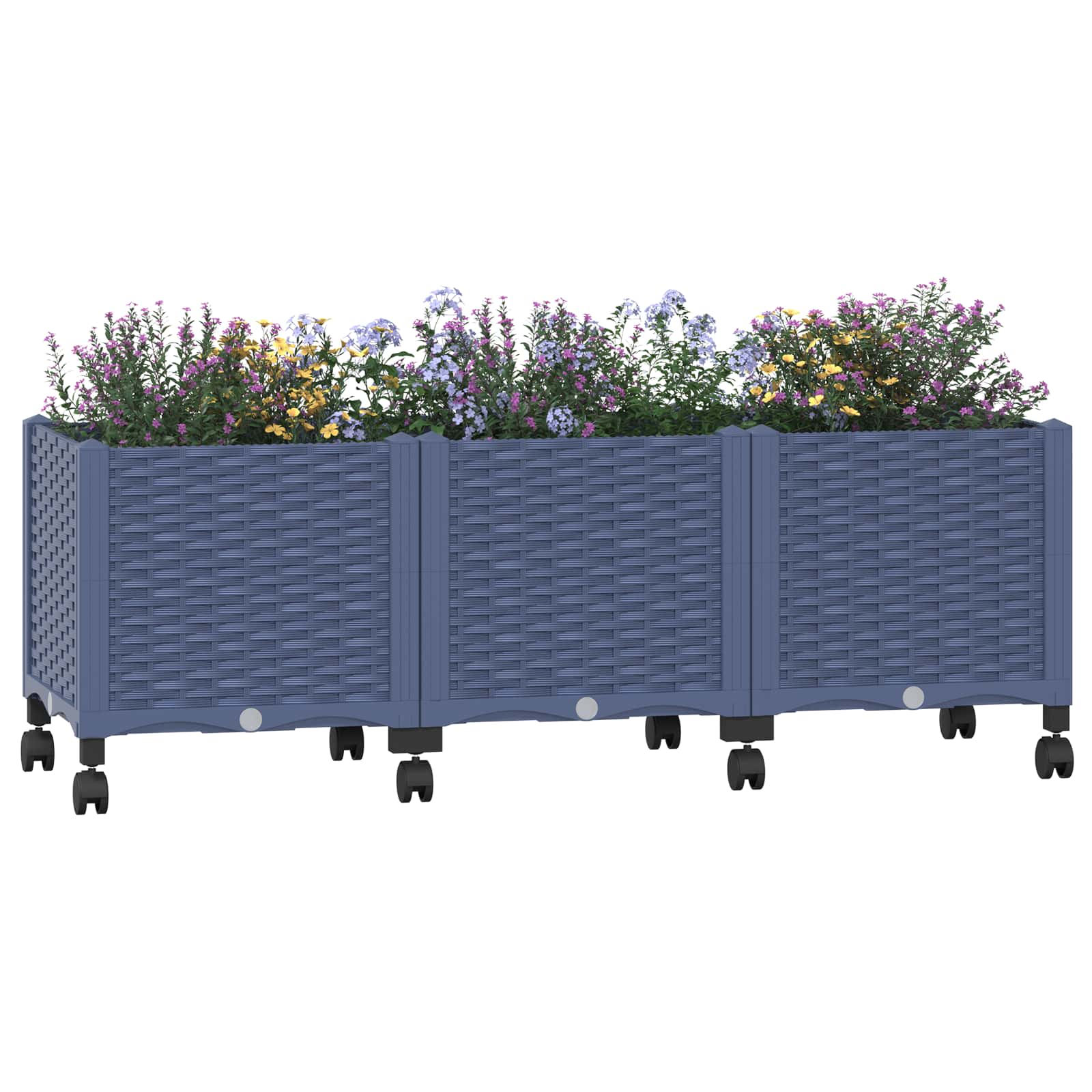 Vrtni cvetlični lonček s kolesi Modro sivo 120 x 40 x 48 cm PP - slika 3