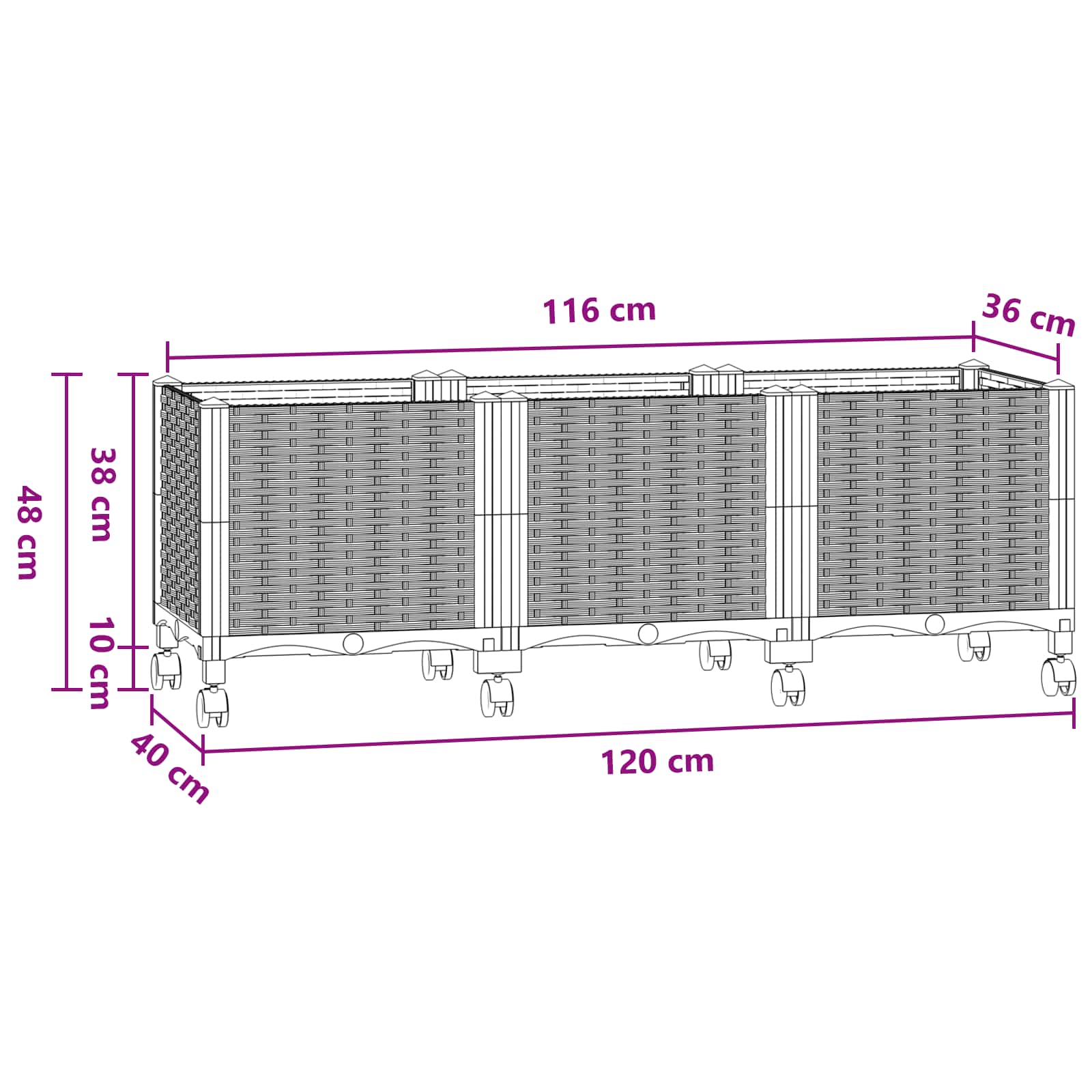Vrtni cvetlični lonček s kolesi Modro sivo 120 x 40 x 48 cm PP - slika 8