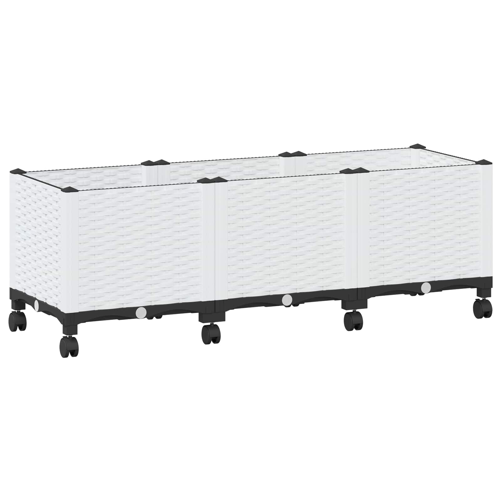 Vrtni cvetlični lonček s kolesi Bela 120 x 40 x 48 cm PP - slika 2